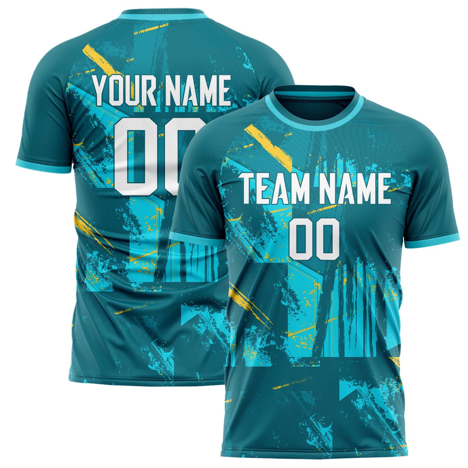 Custom Teal White Pattern Soccer Jersey FT02240809JG152