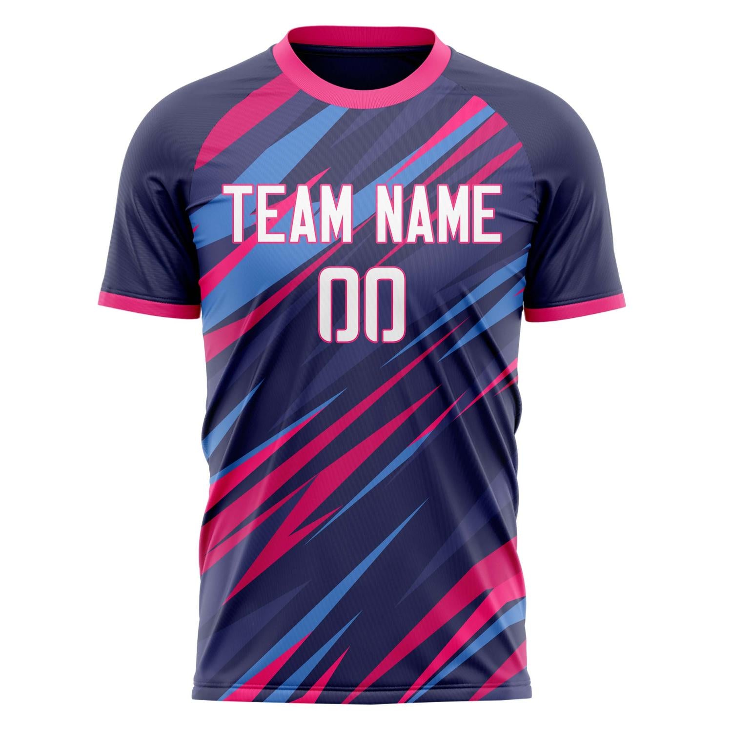Custom Navy Pink Pattern Soccer Jersey