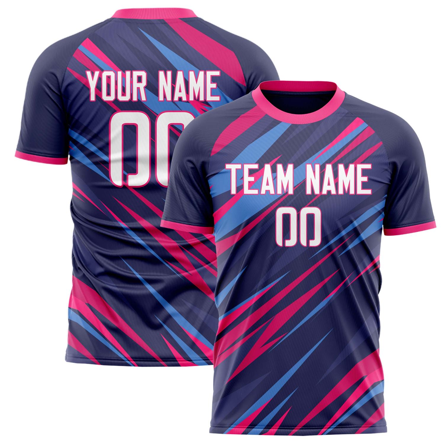 Custom Navy Pink Pattern Soccer Jersey FT02240809JG153