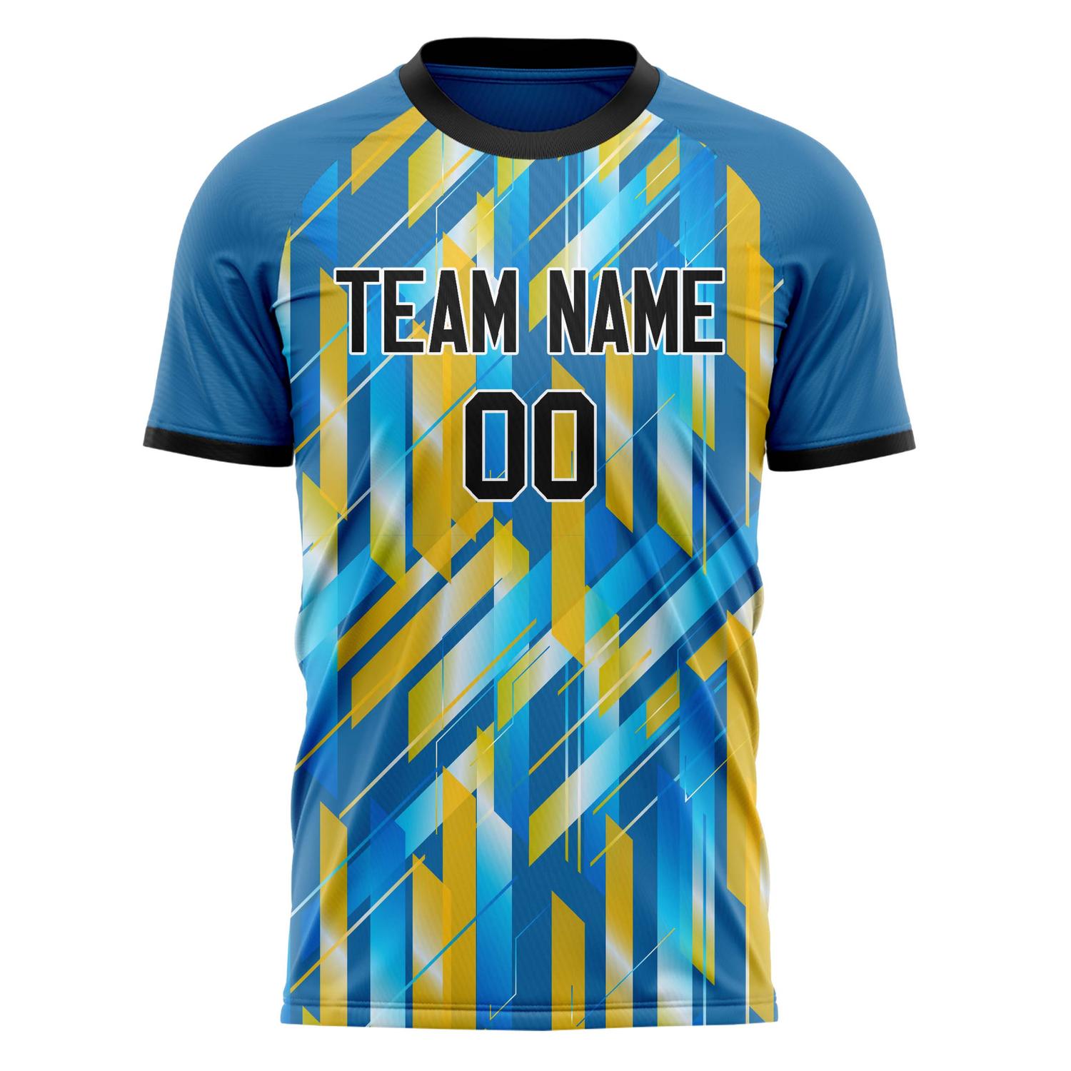 Custom Blue Yellow Pattern Soccer Jersey