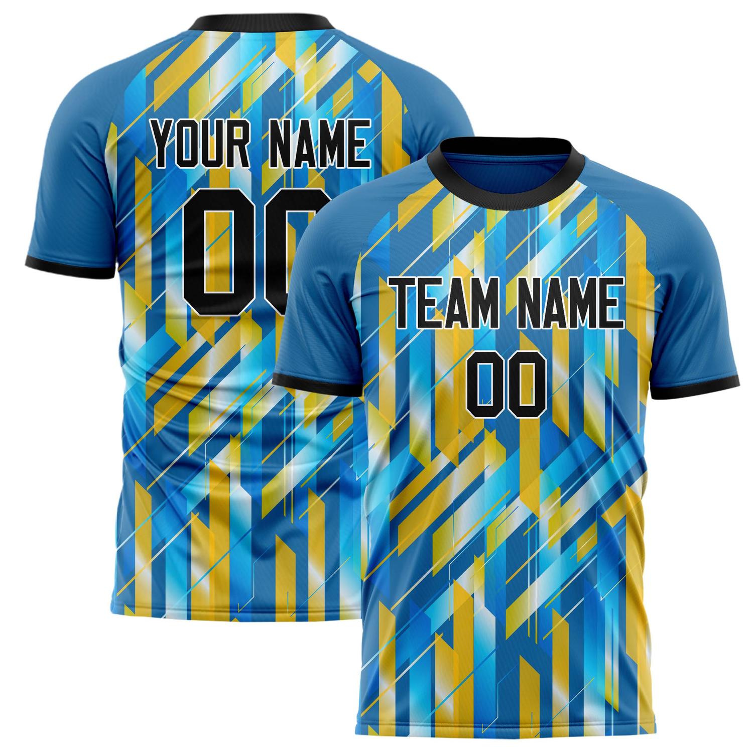 Custom Blue Yellow Pattern Soccer Jersey FT02240809JG154