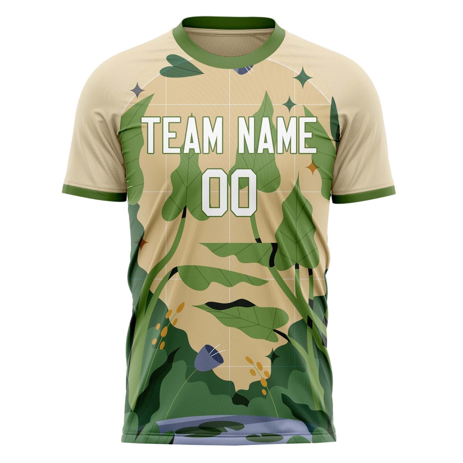 Custom Cream Green Pattern Soccer Jersey