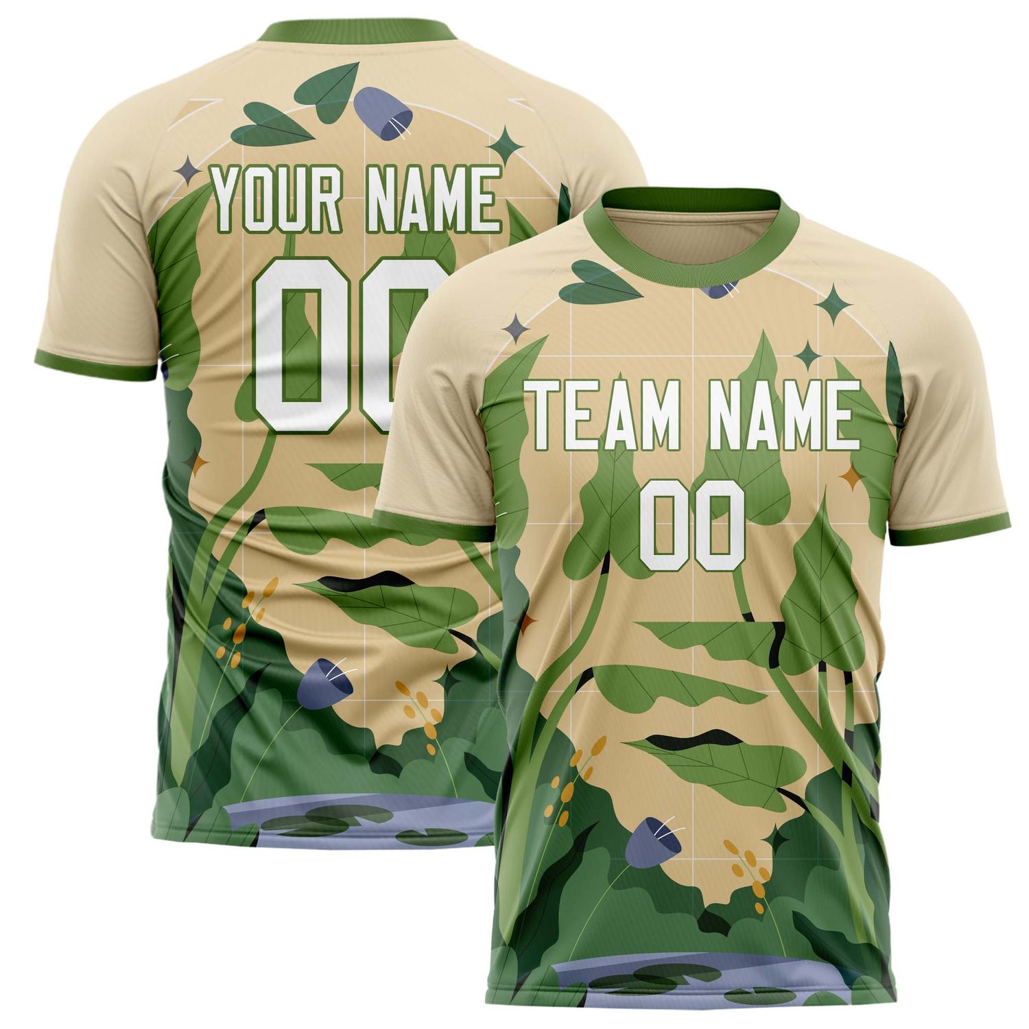 Custom Cream Green Pattern Soccer Jersey FT02240809JG156