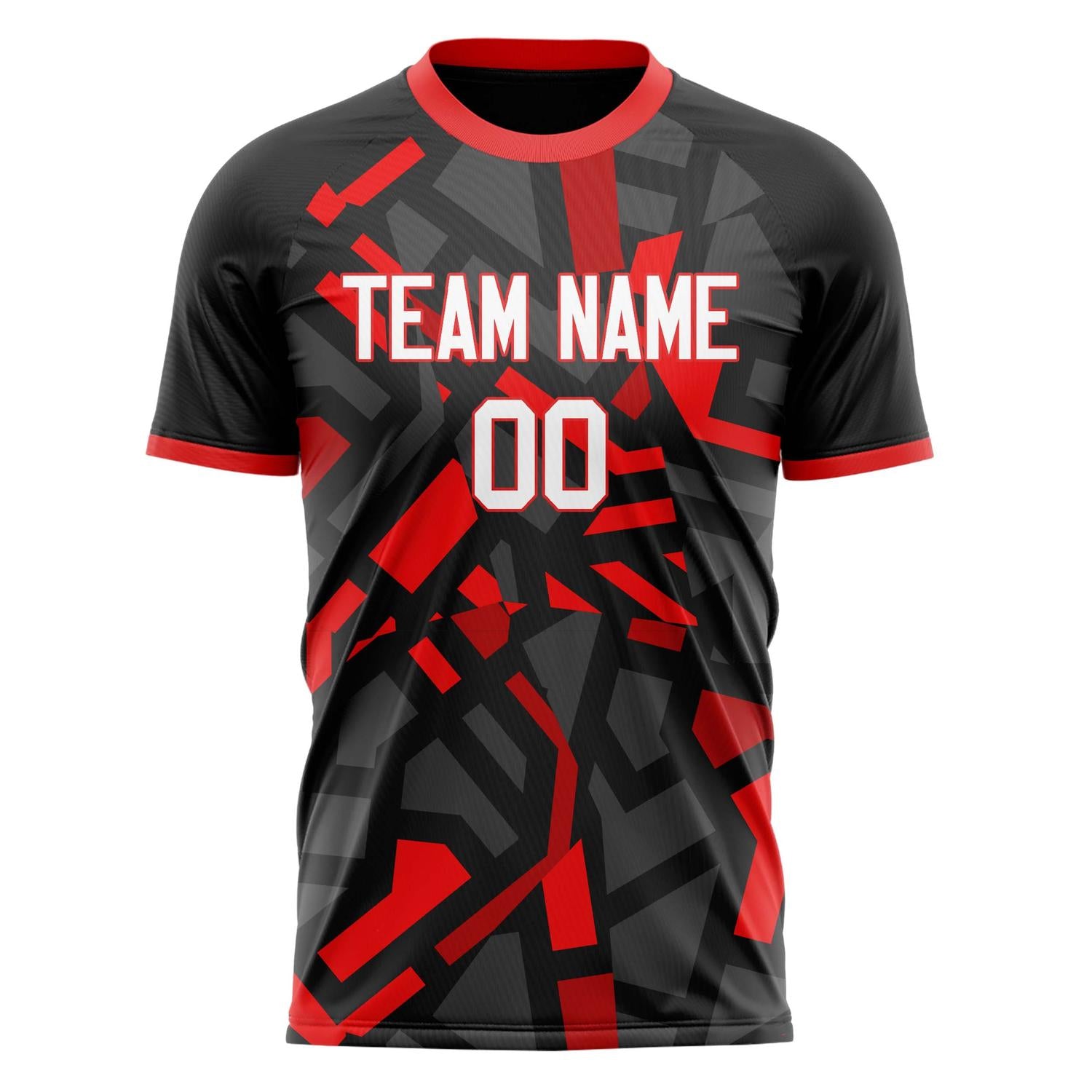 Custom Black Red Pattern Soccer Jersey