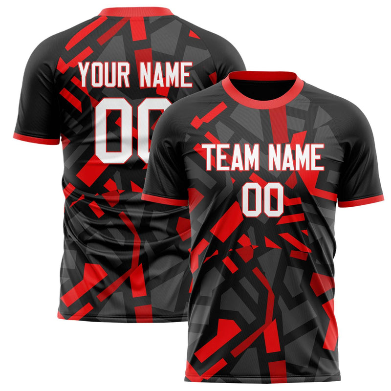 Custom Black Red Pattern Soccer Jersey FT02240809JG157