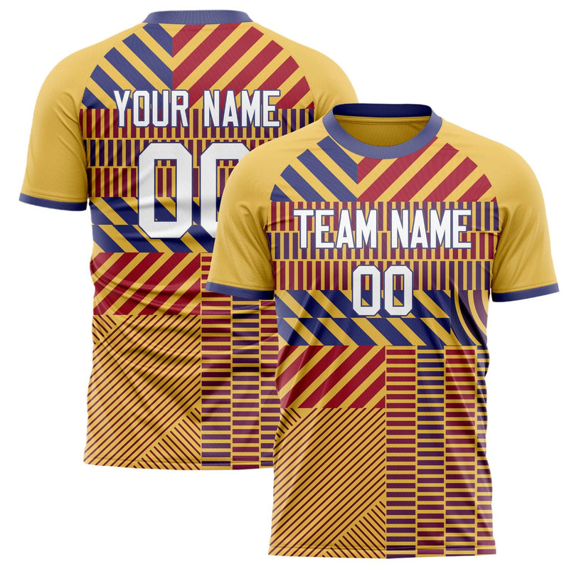 Custom Gold Red Pattern Soccer Jersey FT02240809JG158