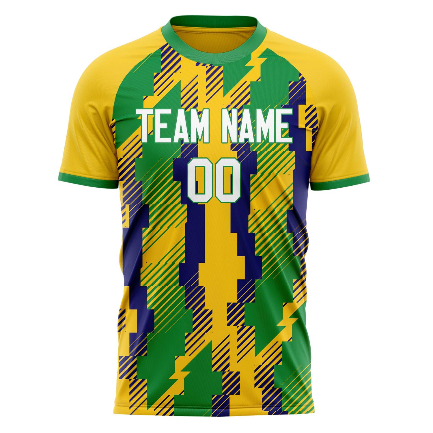 Custom Gold Green Pattern Soccer Jersey