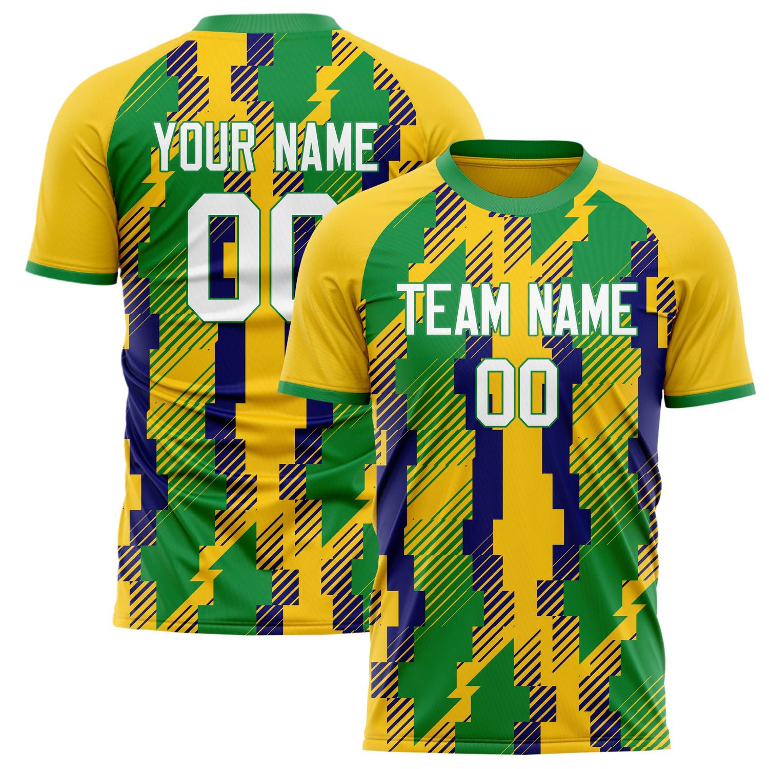 Custom Gold Green Pattern Soccer Jersey FT02240809JG159