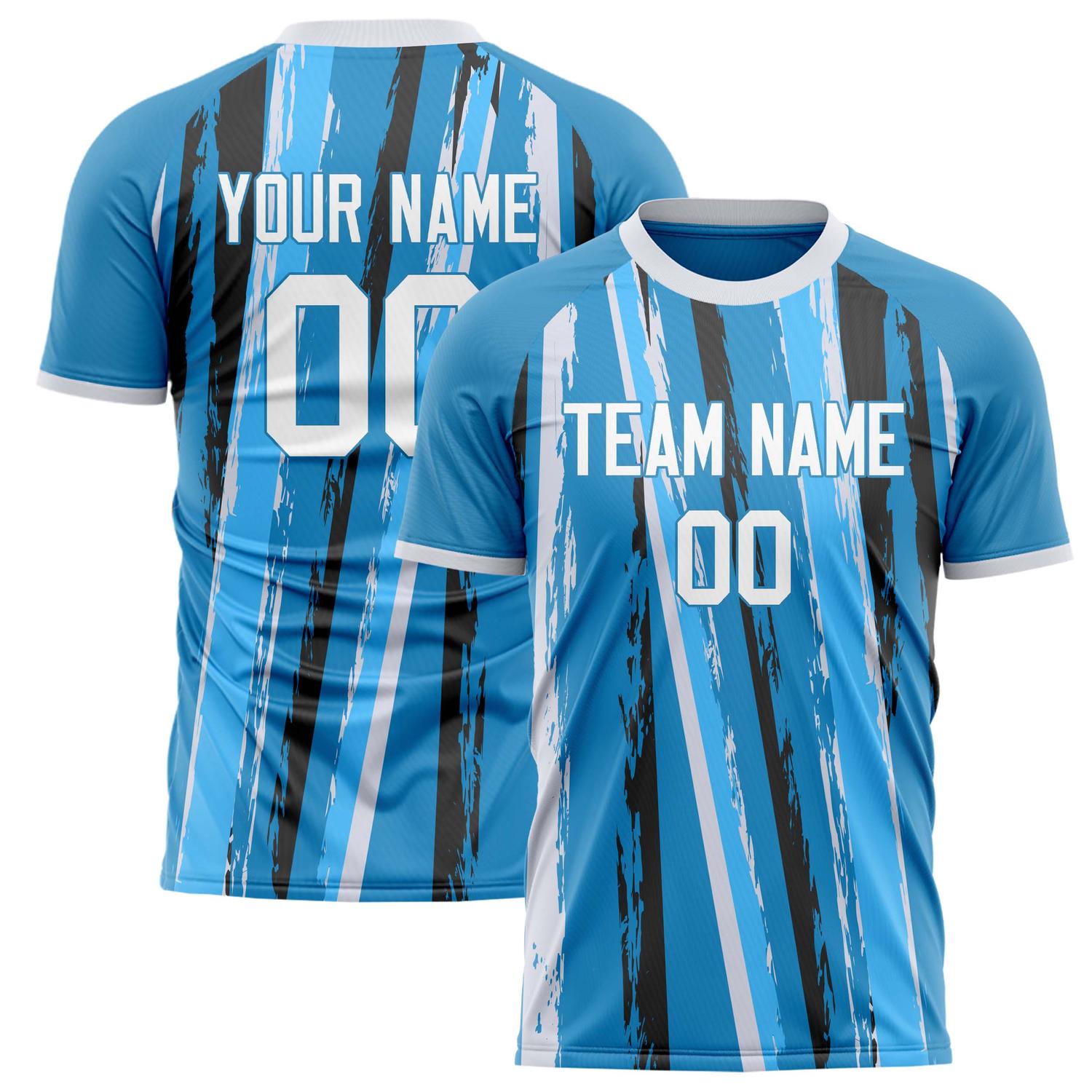 Custom Blue White Pattern Soccer Jersey FT02240809JG160