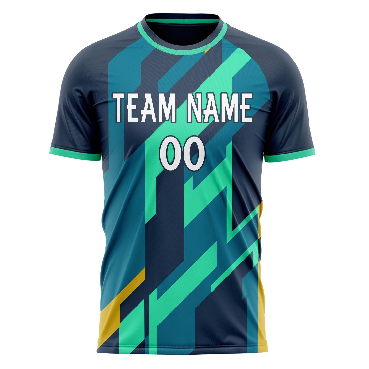Custom Navy Teal Pattern Soccer Jersey