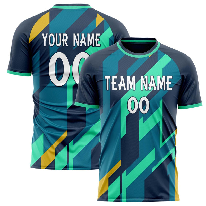 Custom Navy Teal Pattern Soccer Jersey FT02240809JG161