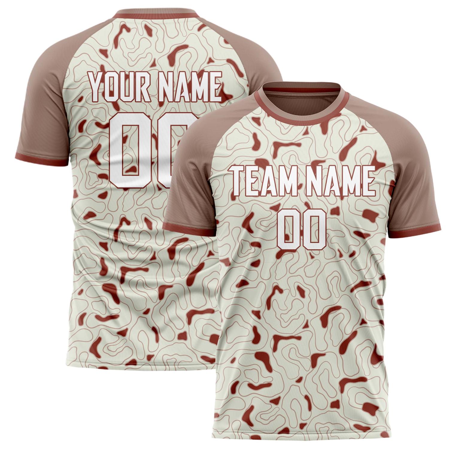 Custom Cream Maroon Pattern Soccer Jersey FT02240809JG162