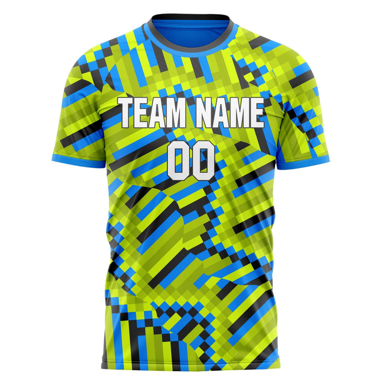 Custom Blue Green Pattern Soccer Jersey