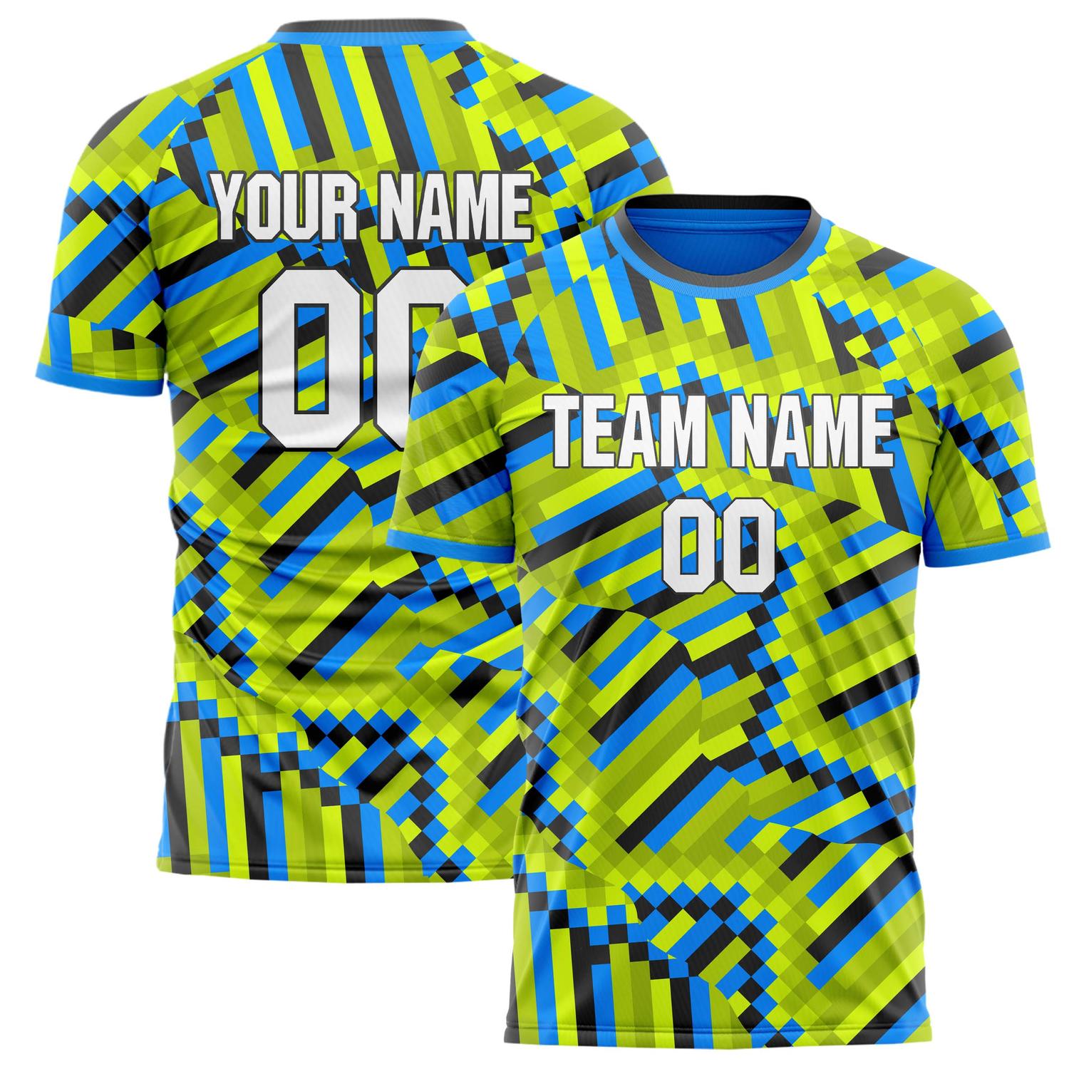 Custom Blue Green Pattern Soccer Jersey FT02240809JG163