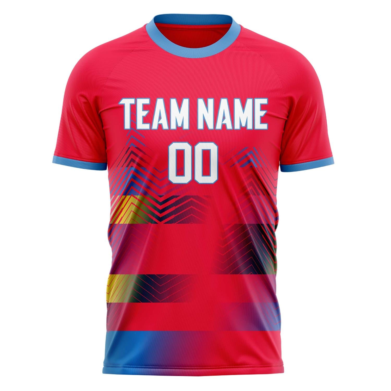 Custom Red Blue Pattern Soccer Jersey
