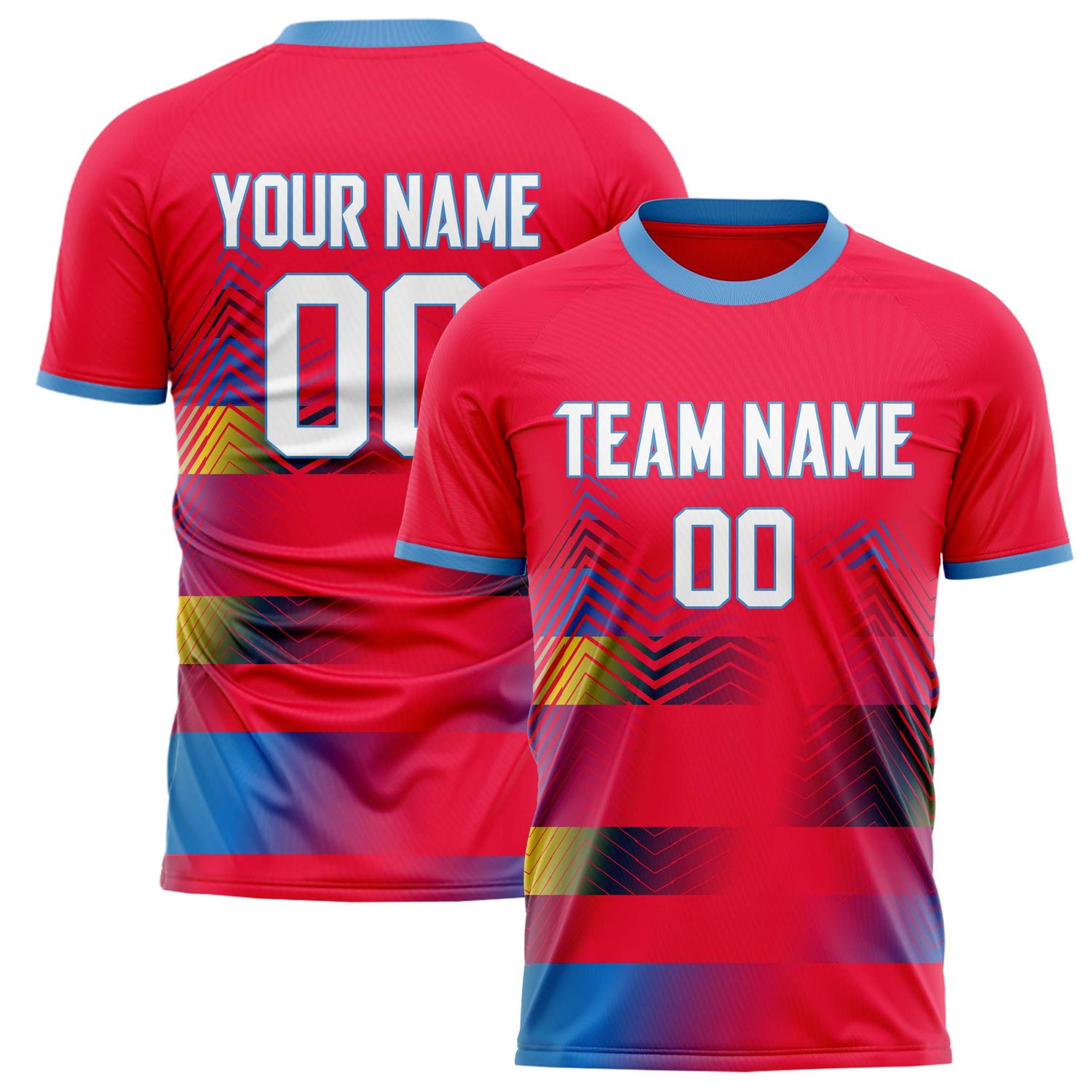 Custom Red Blue Pattern Soccer Jersey FT02240809JG164