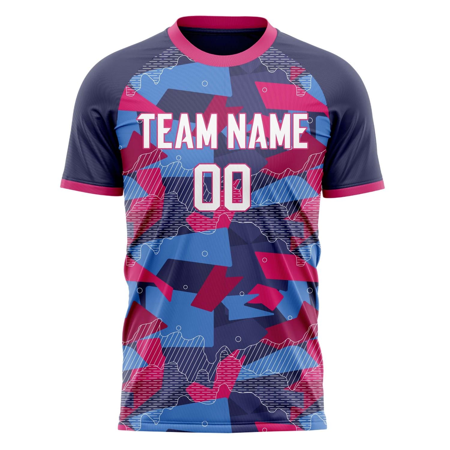 Custom Navy Pink Pattern Soccer Jersey