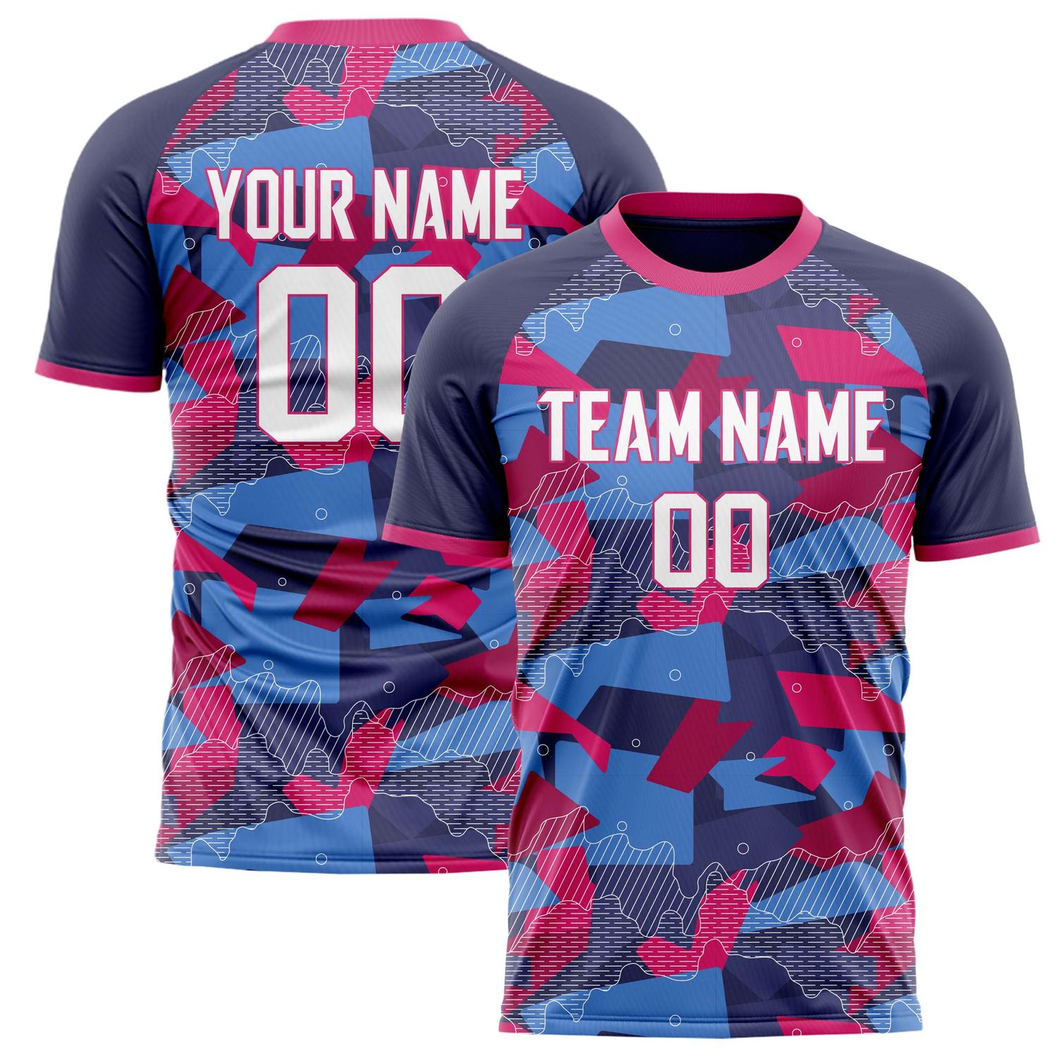 Custom Navy Pink Pattern Soccer Jersey FT02240809JG165