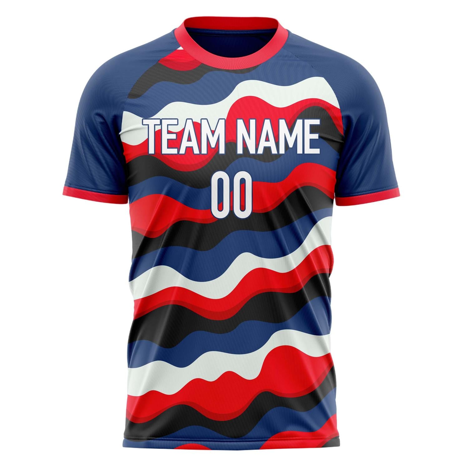 Custom Navy Red Pattern Soccer Jersey