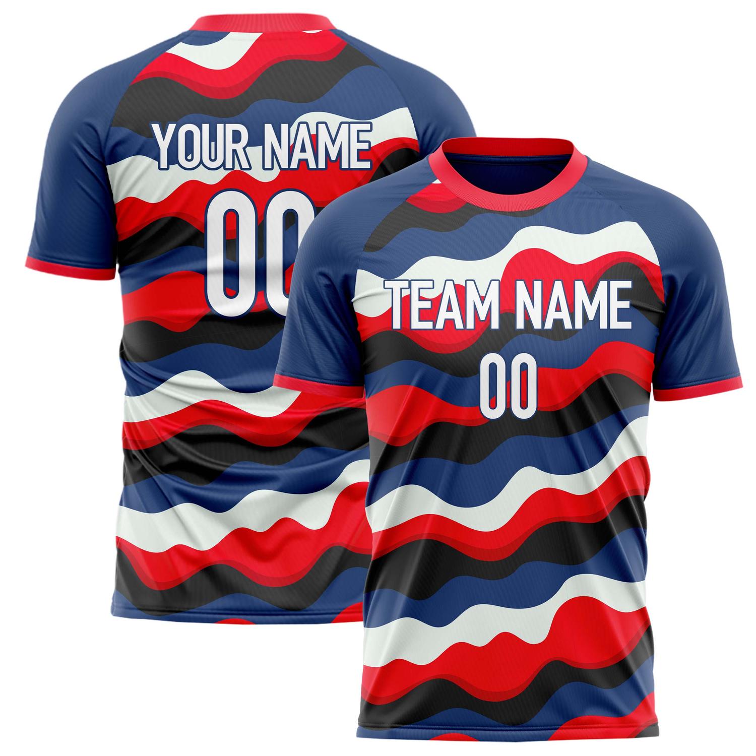 Custom Navy Red Pattern Soccer Jersey FT02240809JG166