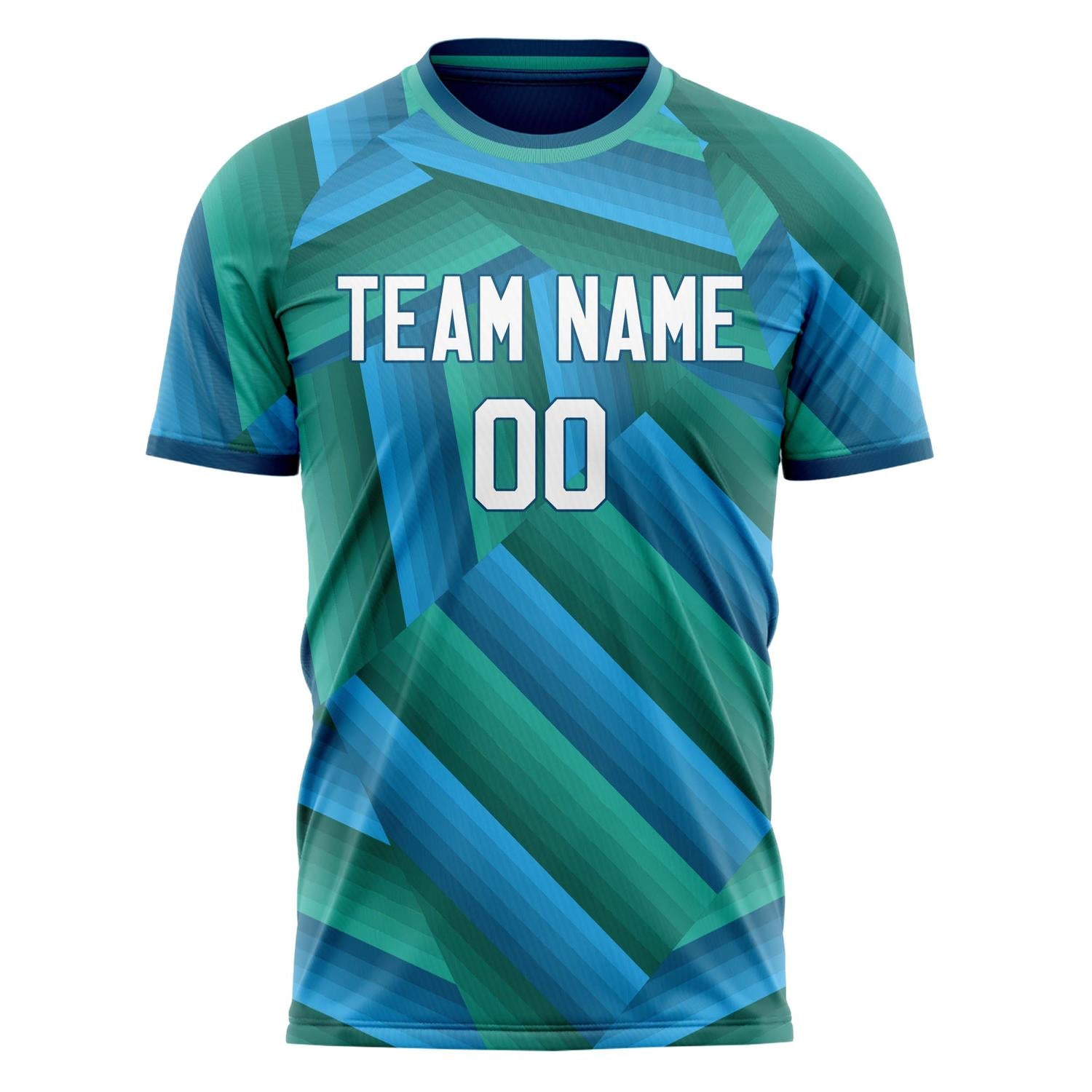 Custom Green Blue Pattern Soccer Jersey