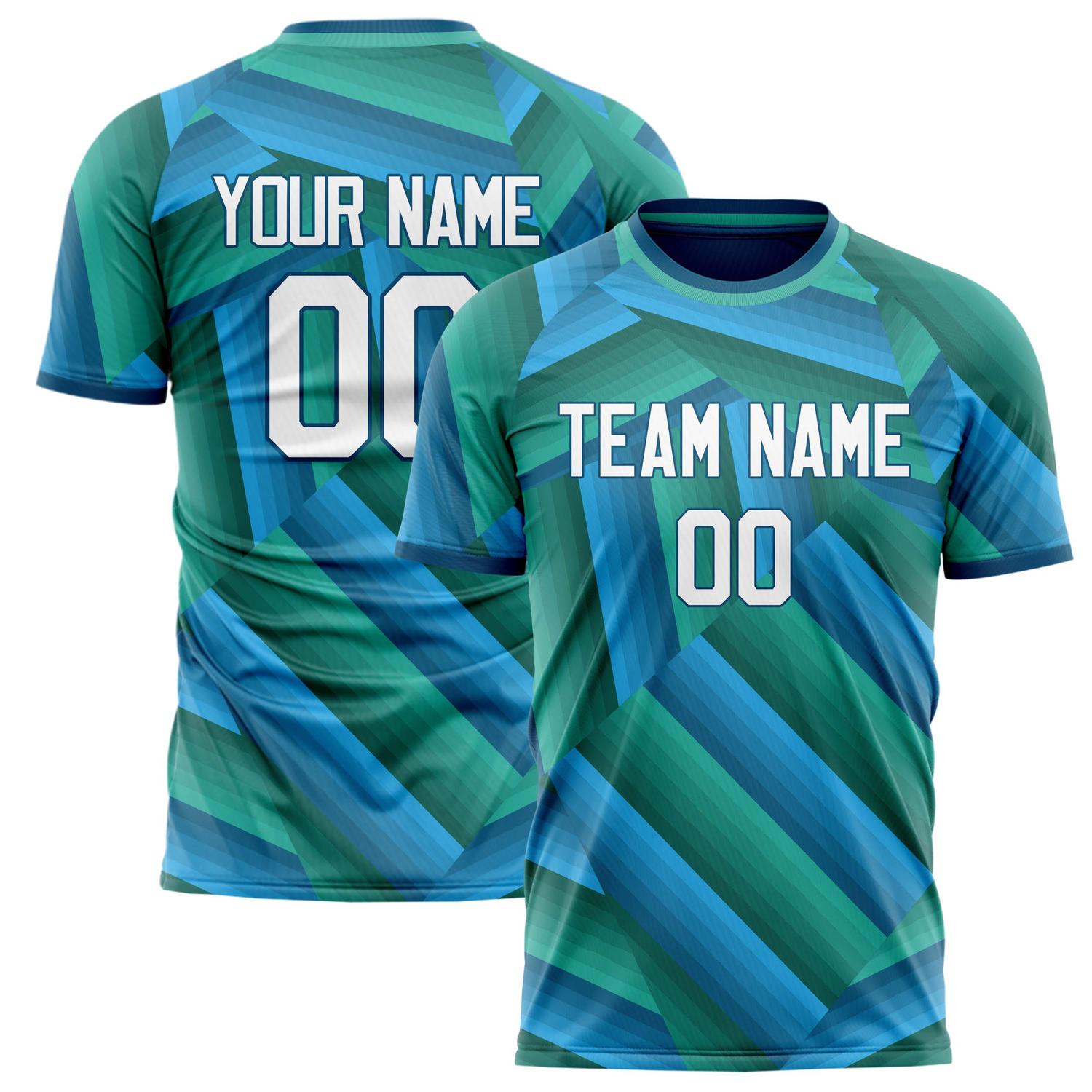 Custom Green Blue Pattern Soccer Jersey FT02240809JG167