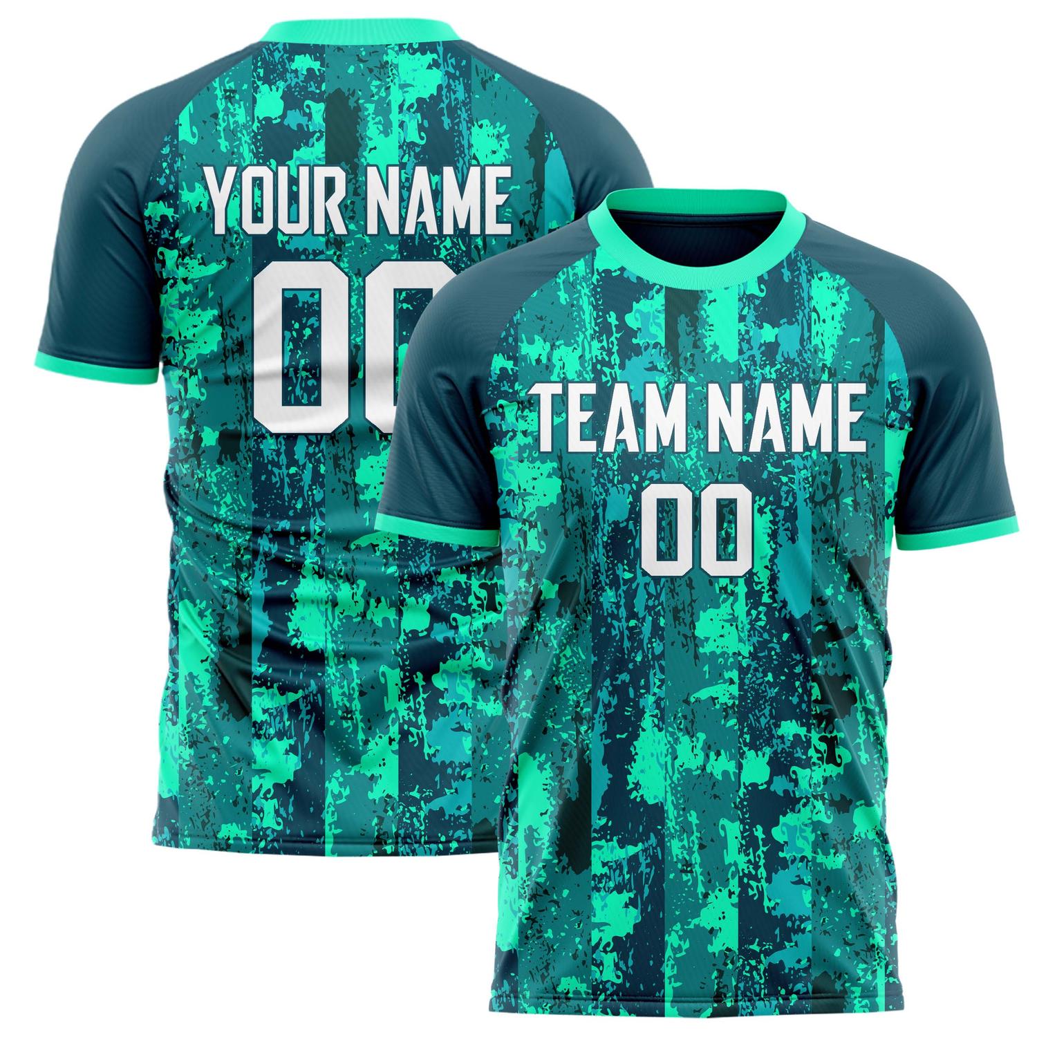 Custom Teal White Pattern Soccer Jersey FT02240809JG168