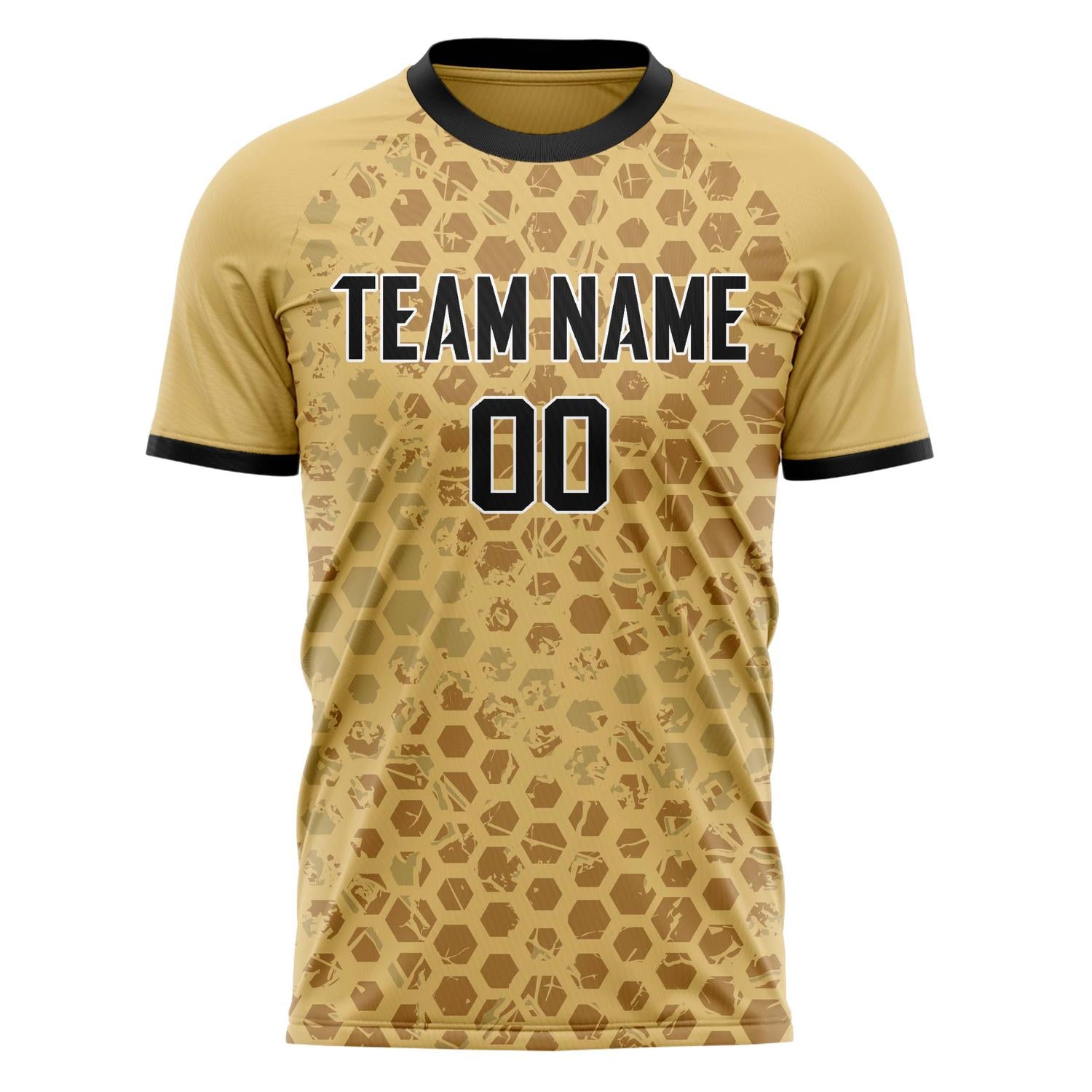 Custom Old Gold Black Pattern Soccer Jersey