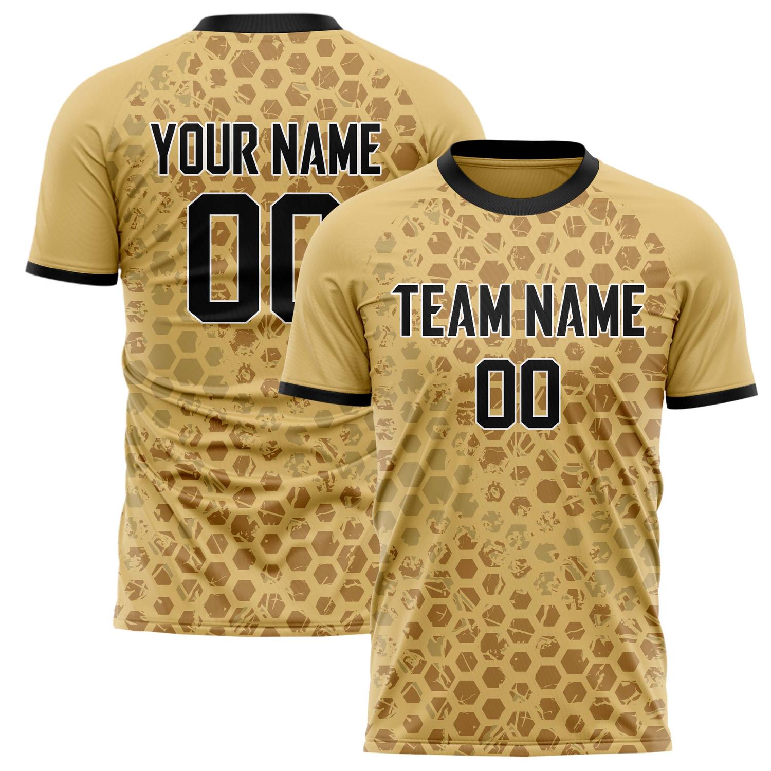 Custom Old Gold Black Pattern Soccer Jersey FT02240809JG171