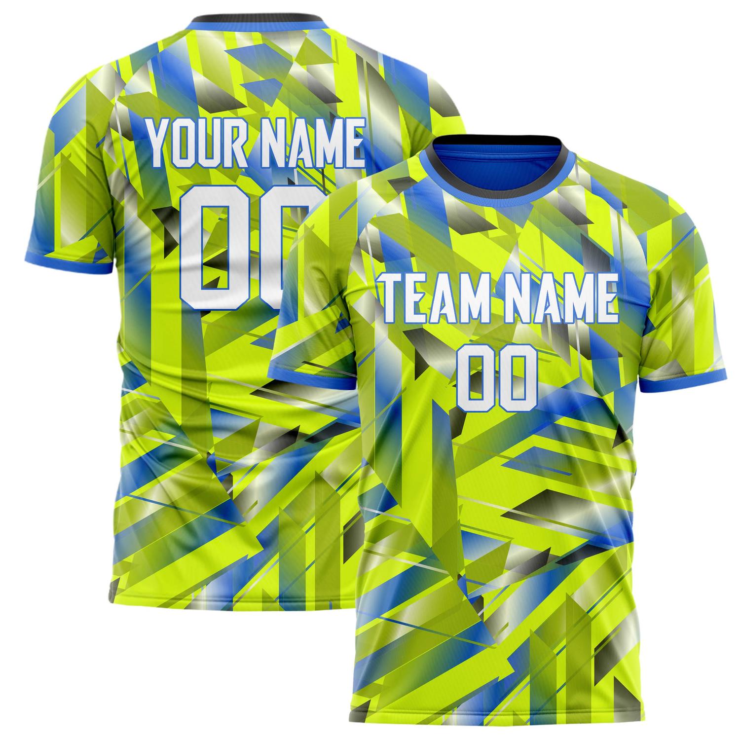 Custom Green Blue Pattern Soccer Jersey FT02240809JG172