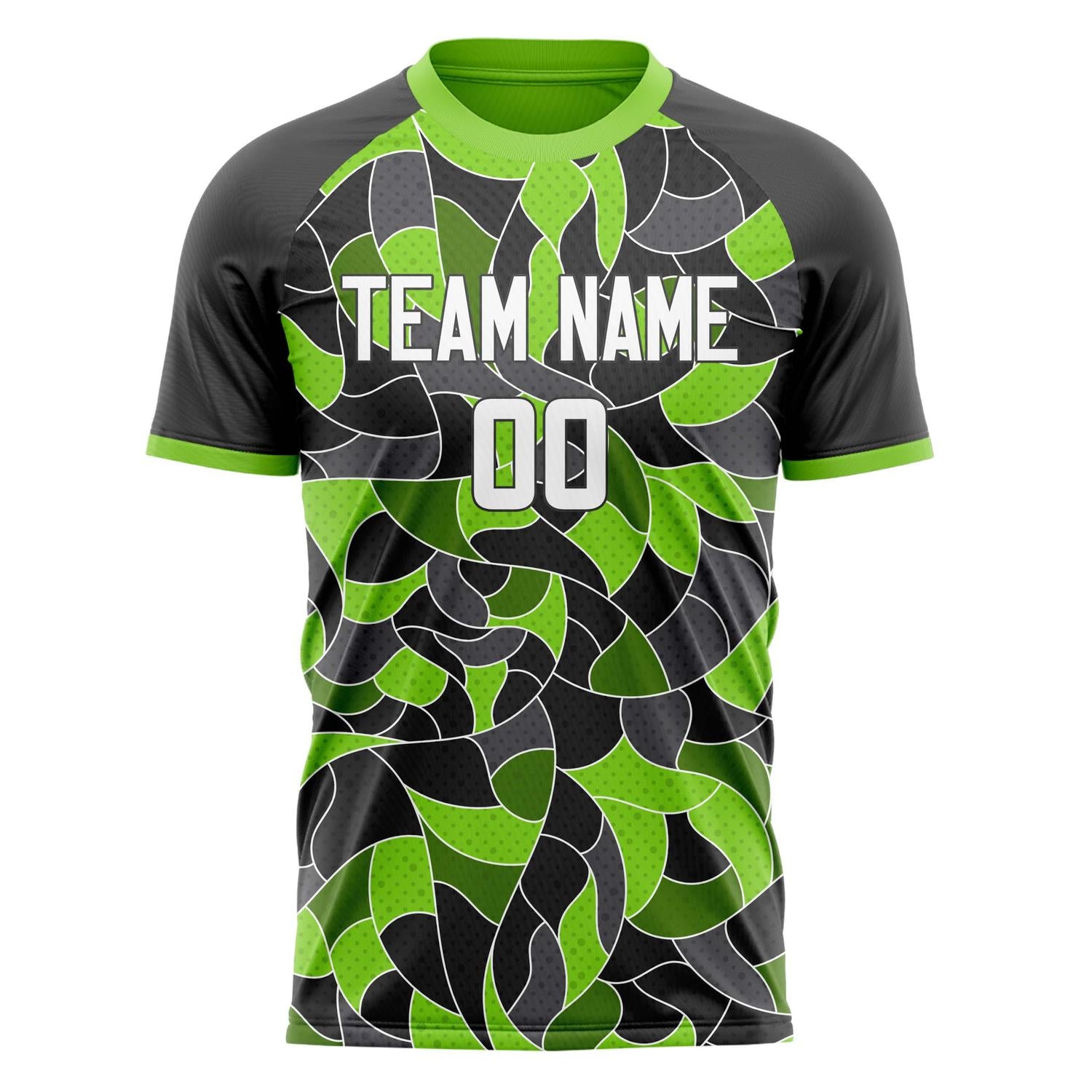 Custom Black Neon Green Pattern Soccer Jersey