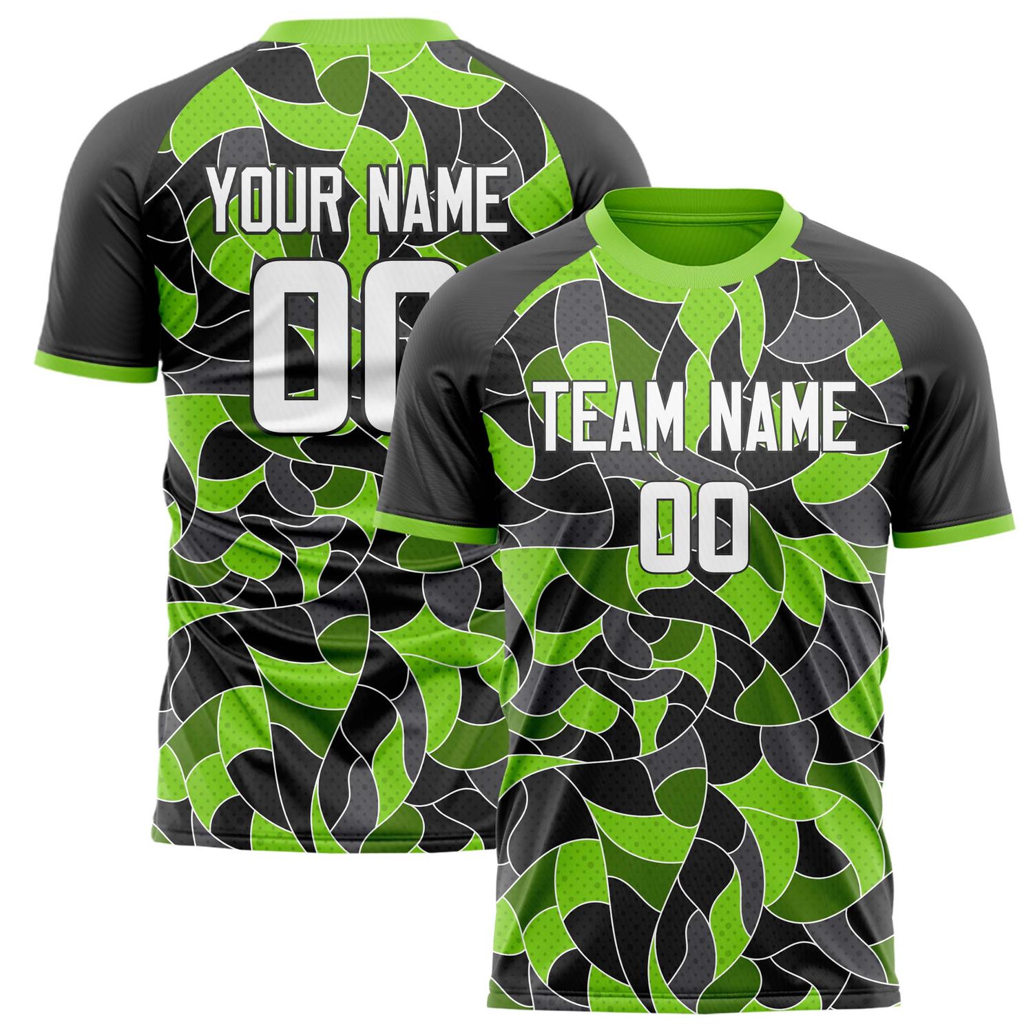 Custom Black Neon Green Pattern Soccer Jersey FT02240809JG173