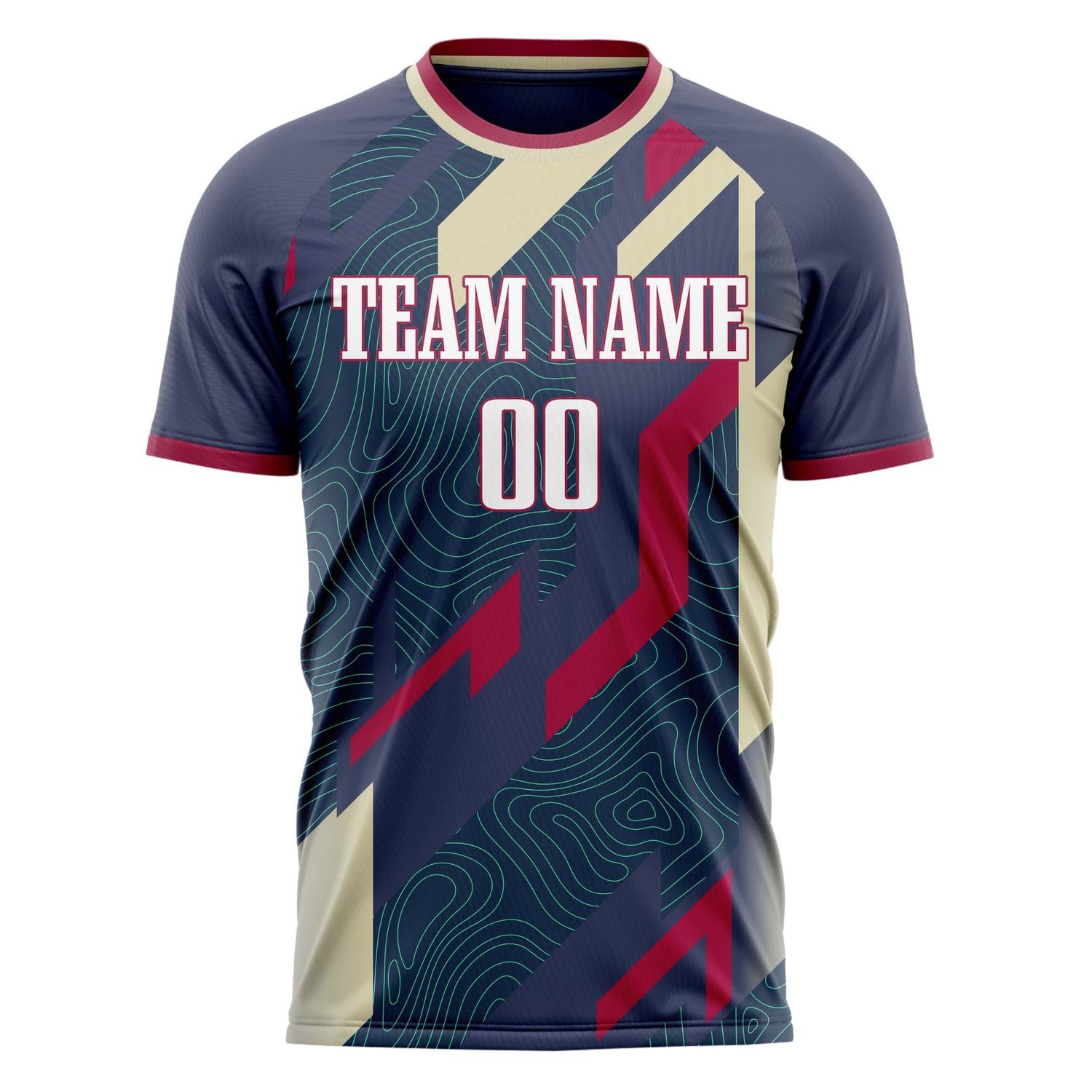 Custom Navy Cream Pattern Soccer Jersey