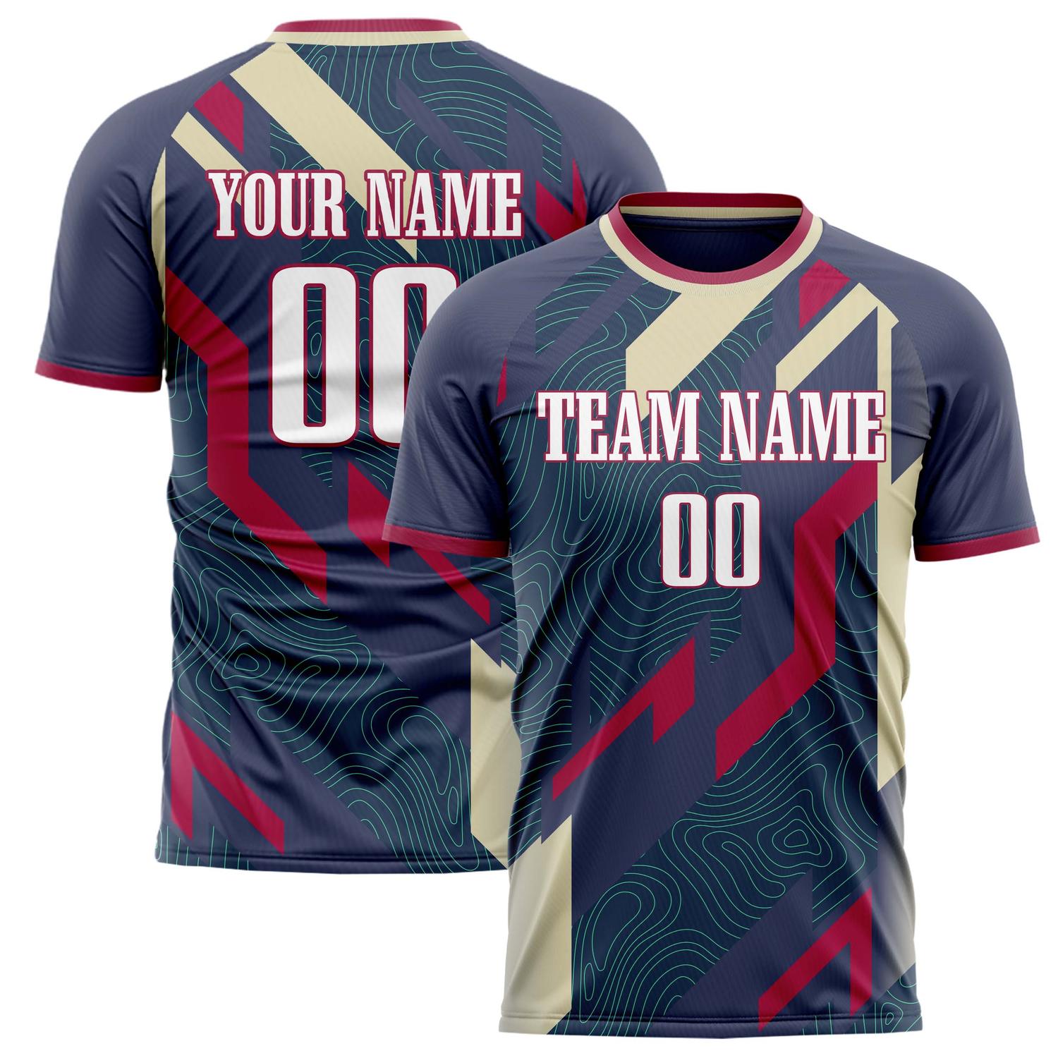 Custom Navy Cream Pattern Soccer Jersey FT02240809JG174
