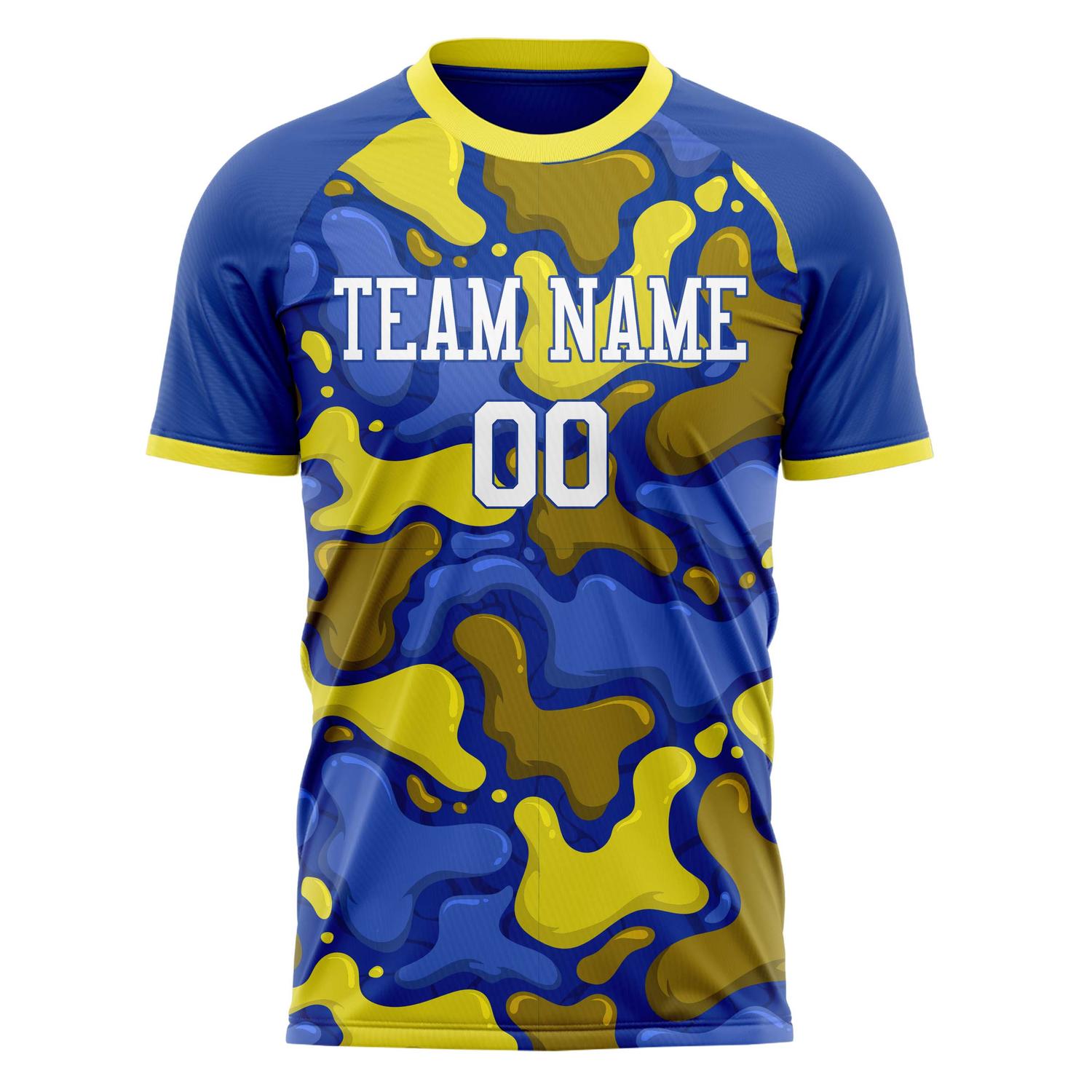 Custom Blue Yellow Pattern Soccer Jersey