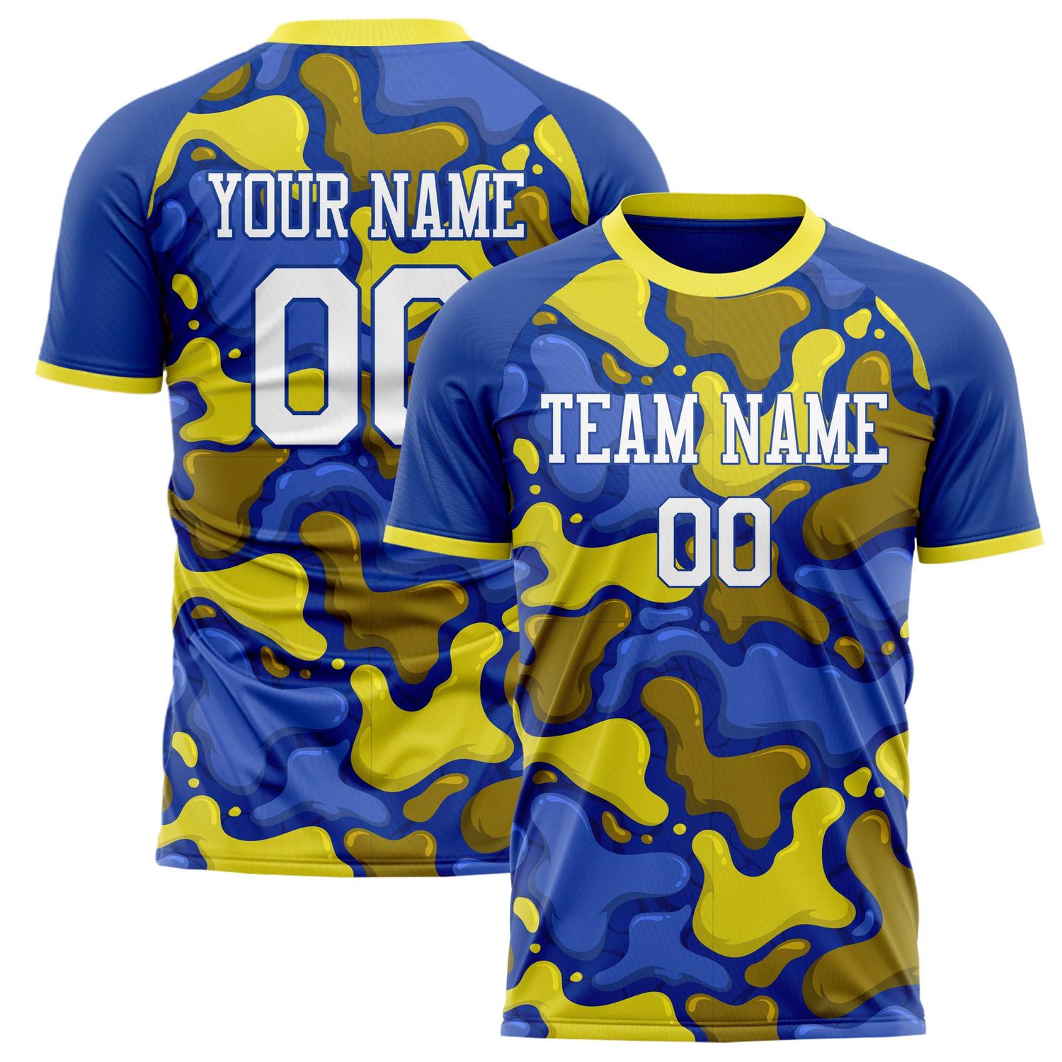 Custom Blue Yellow Pattern Soccer Jersey FT02240809JG175