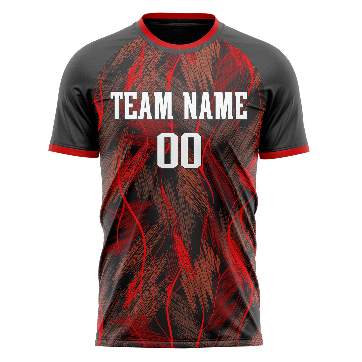 Custom Black Red Pattern Soccer Jersey