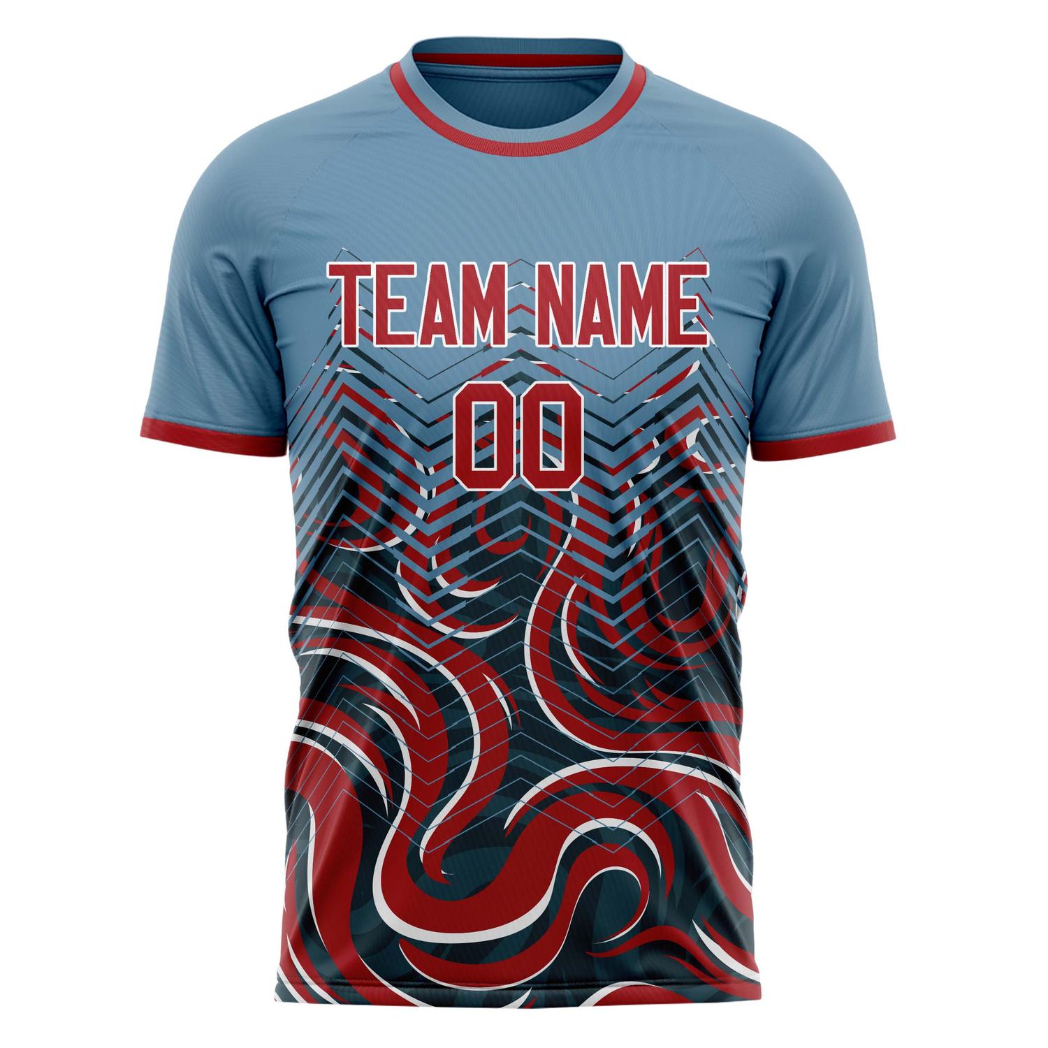 Custom Blue Red Pattern Soccer Jersey