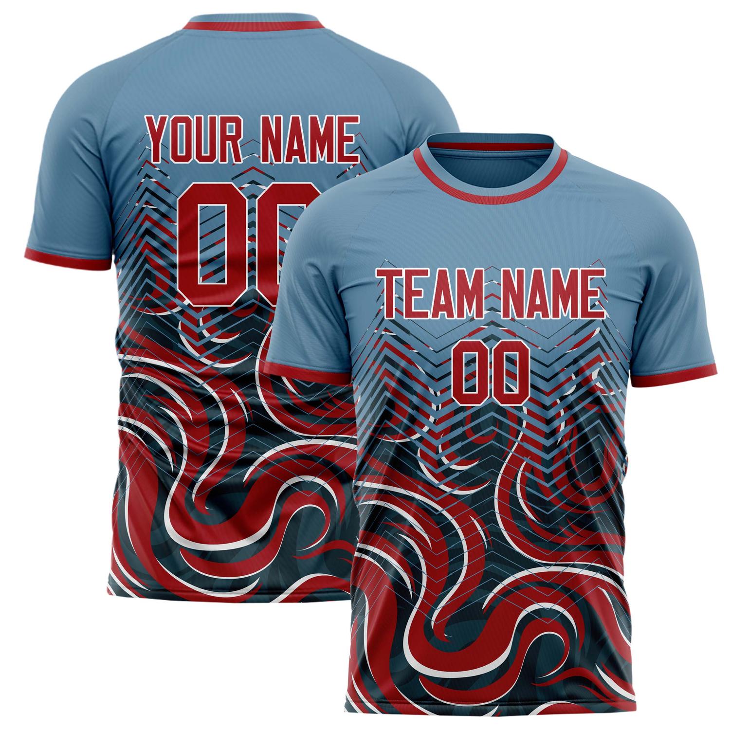 Custom Blue Red Pattern Soccer Jersey FT02240809JG177
