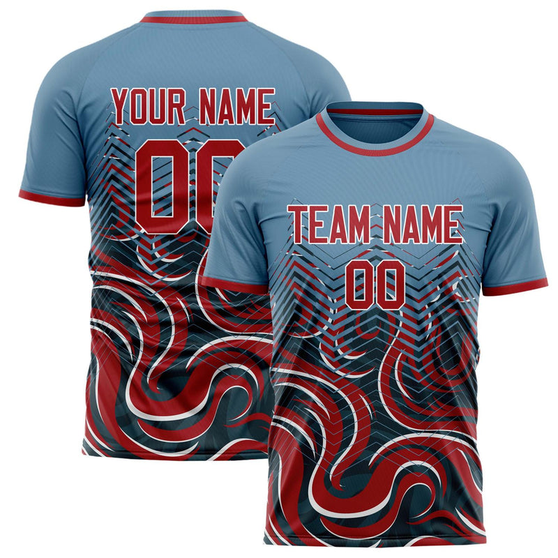 Custom Blue Red Pattern Soccer Jersey FT02240809JG177