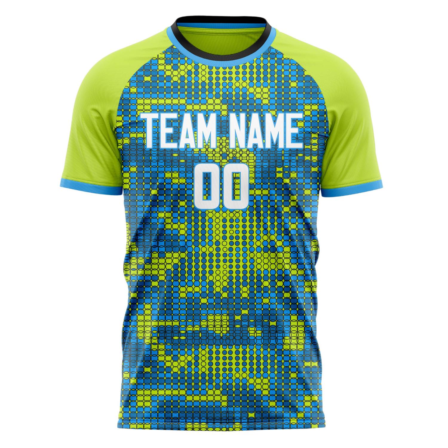 Custom Blue Green Pattern Soccer Jersey
