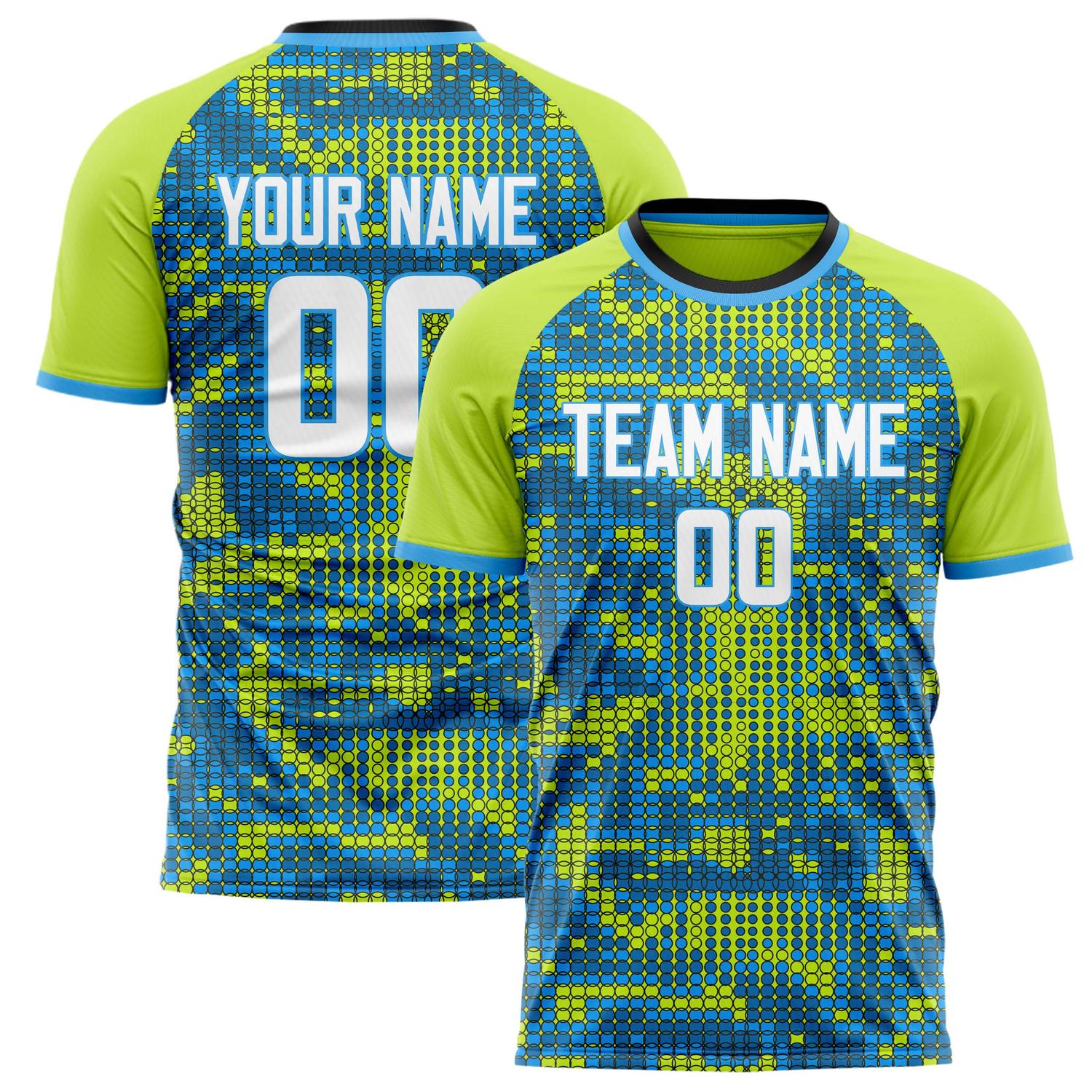 Custom Blue Green Pattern Soccer Jersey FT02240809JG182