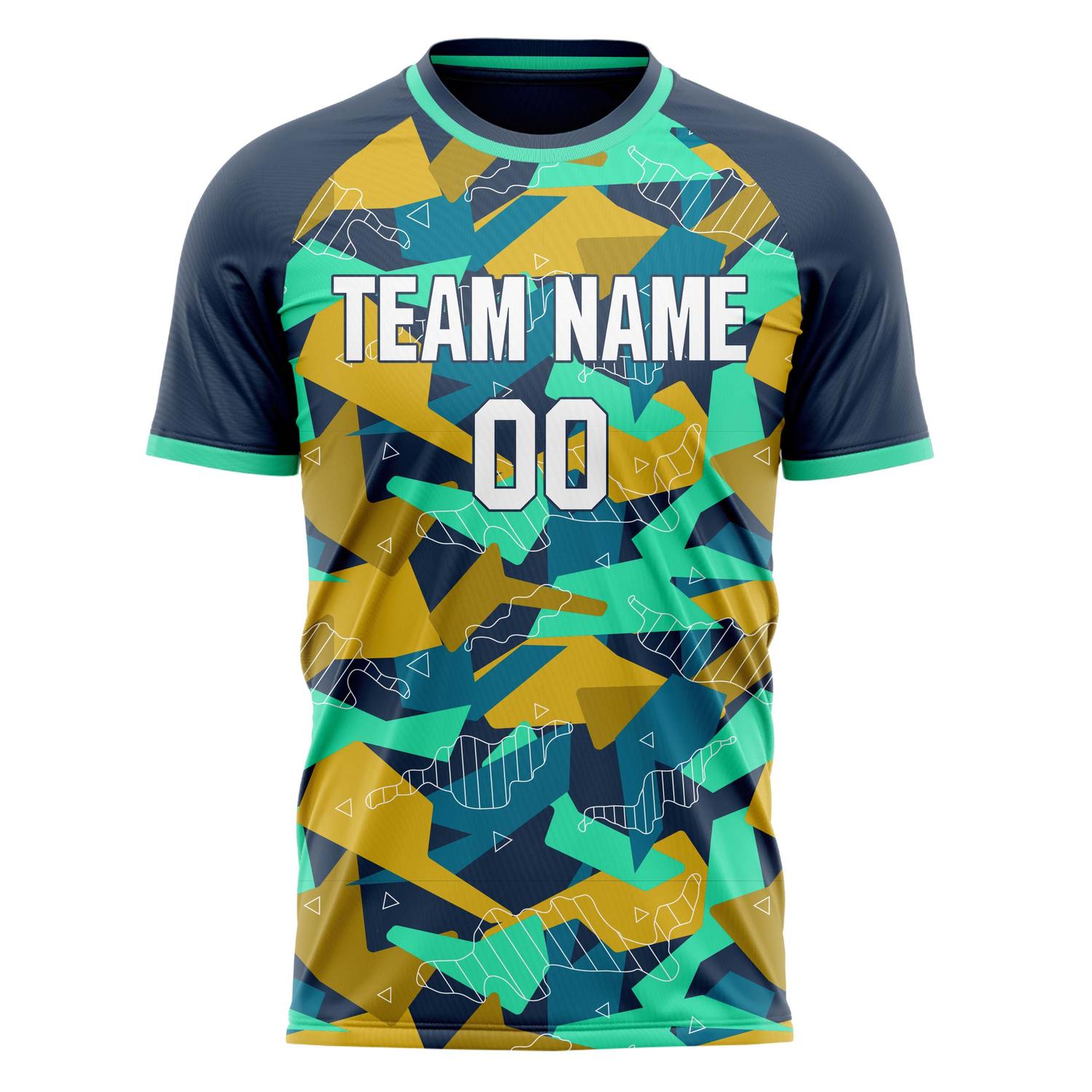Custom Navy Teal Pattern Soccer Jersey
