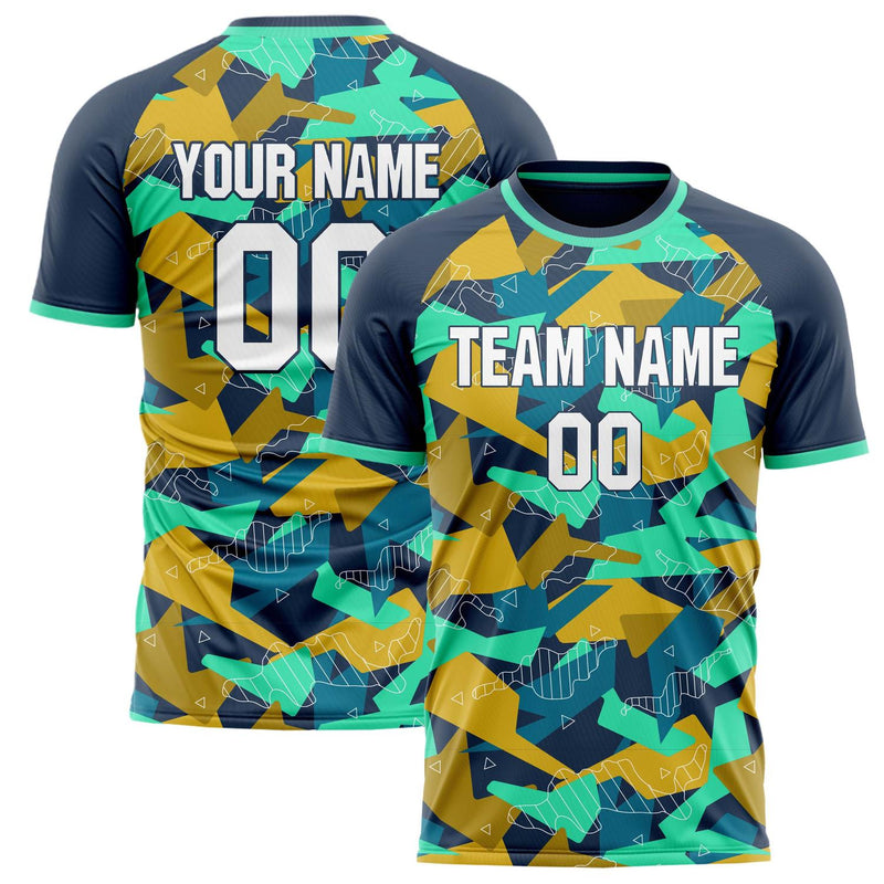 Custom Navy Teal Pattern Soccer Jersey FT02240809JG183