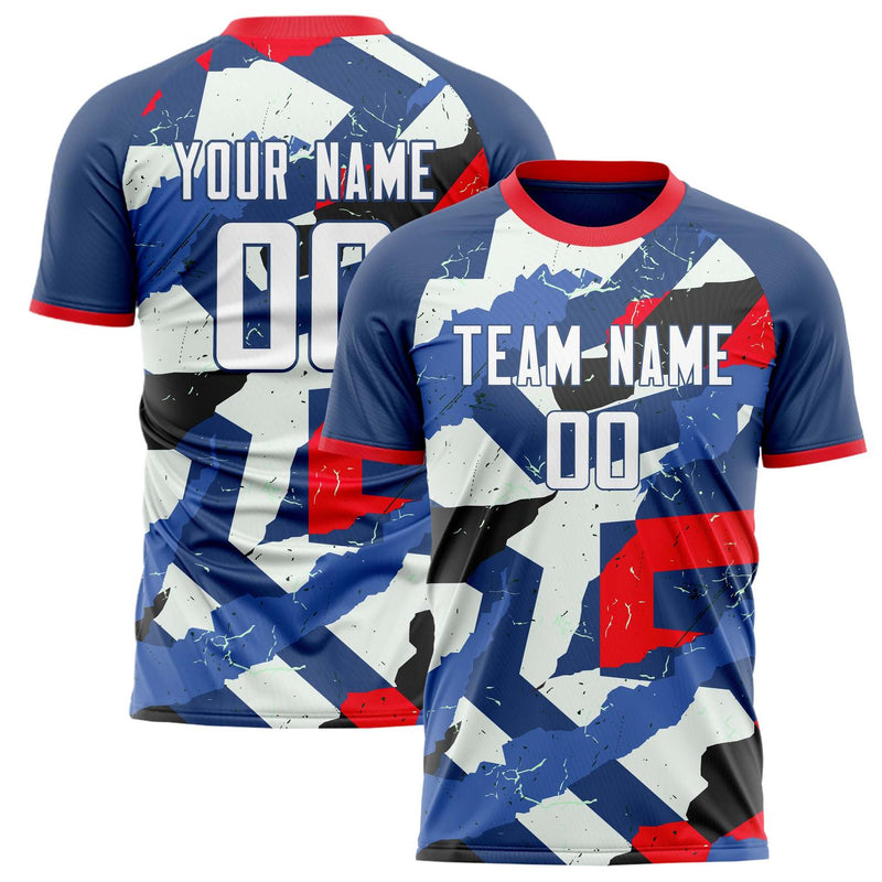 Custom Navy White Pattern Soccer Jersey FT02240809JG184