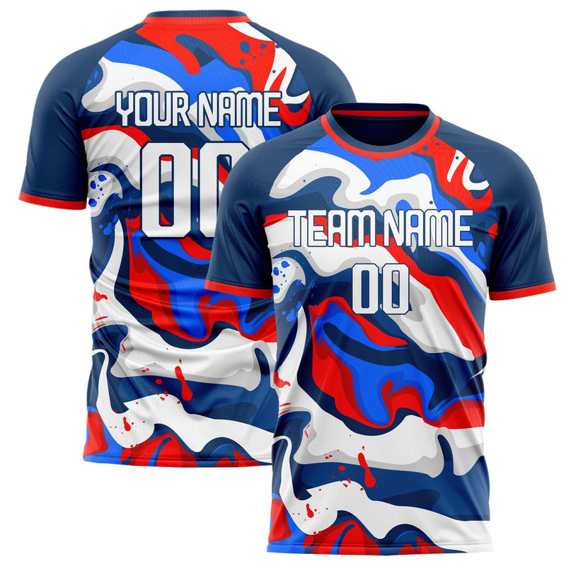Custom Navy White Pattern Soccer Jersey FT02240809JG186
