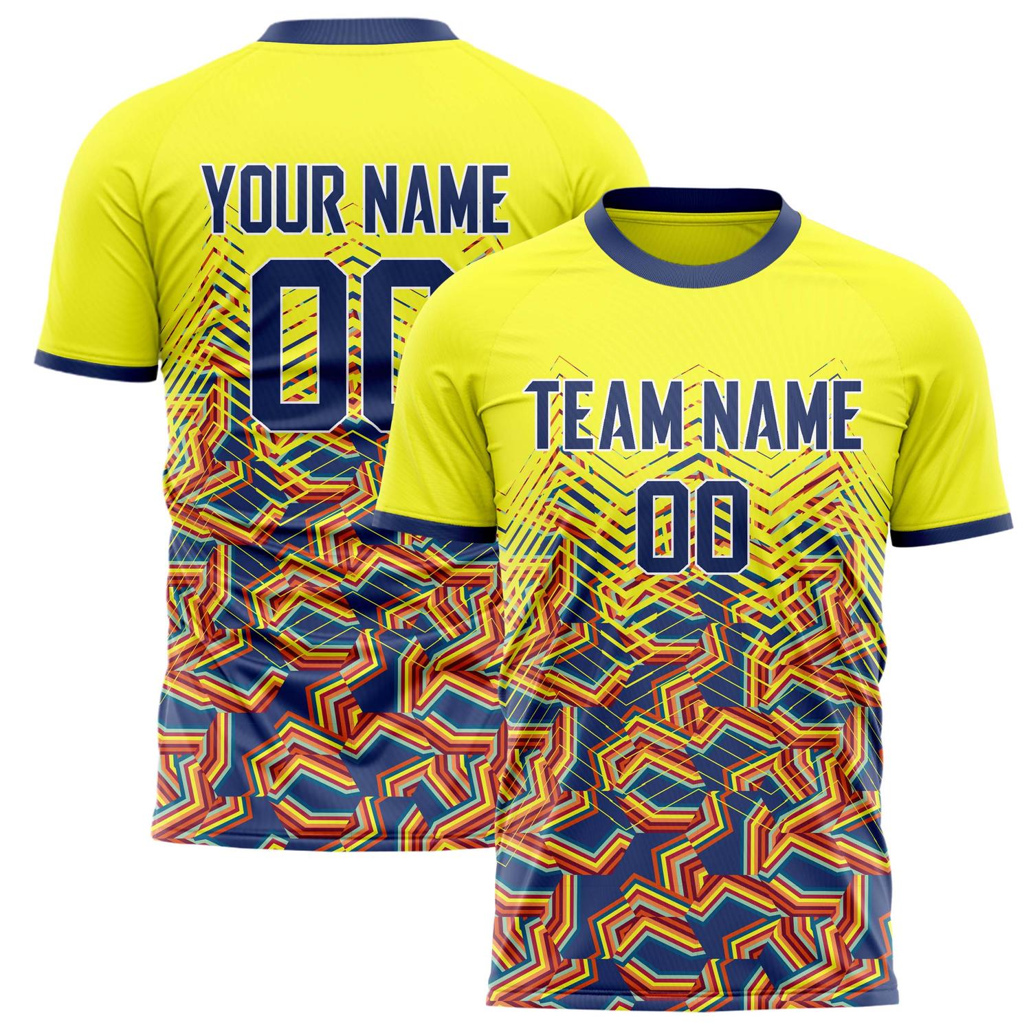 Custom Yellow Navy Pattern Soccer Jersey FT02240809JG189