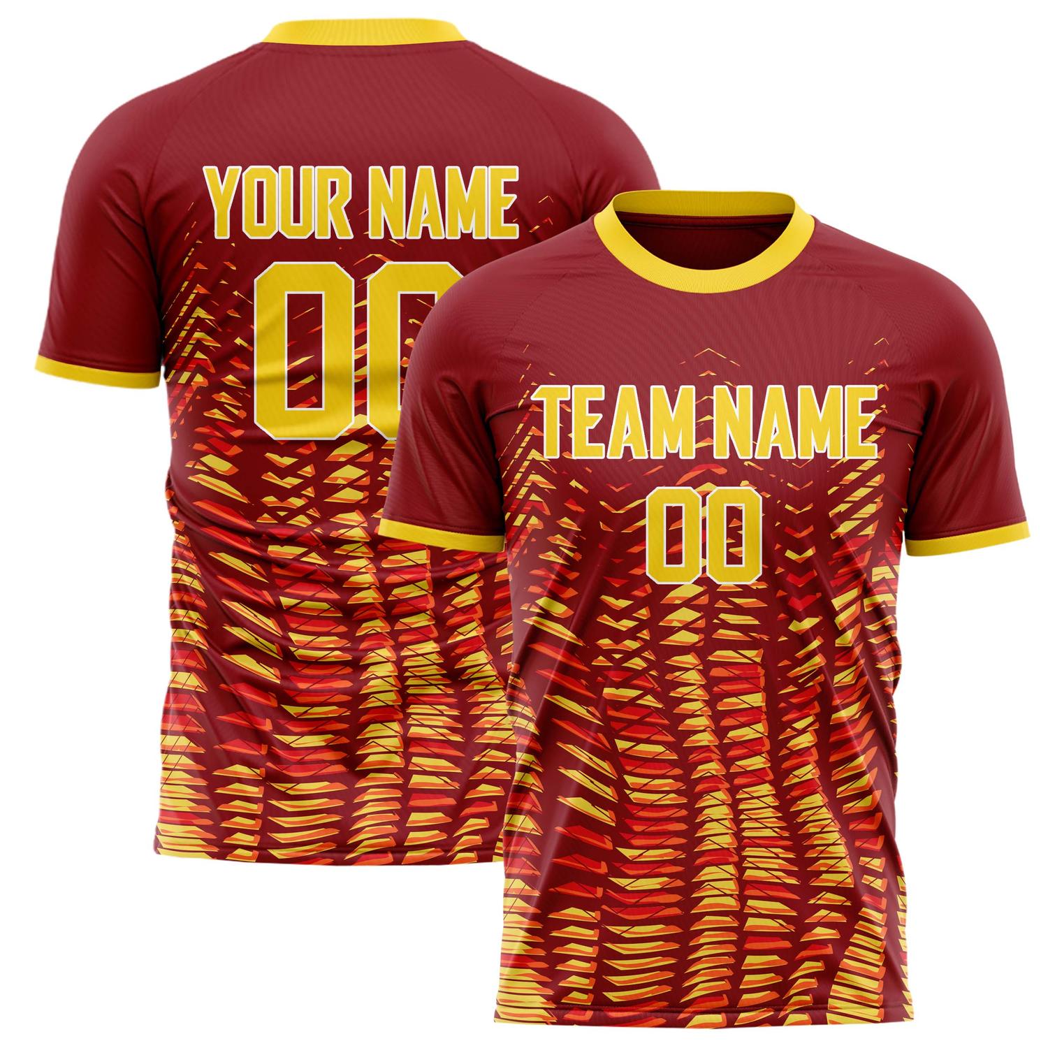 Custom Red Gold Pattern Soccer Jersey FT02240809JG191