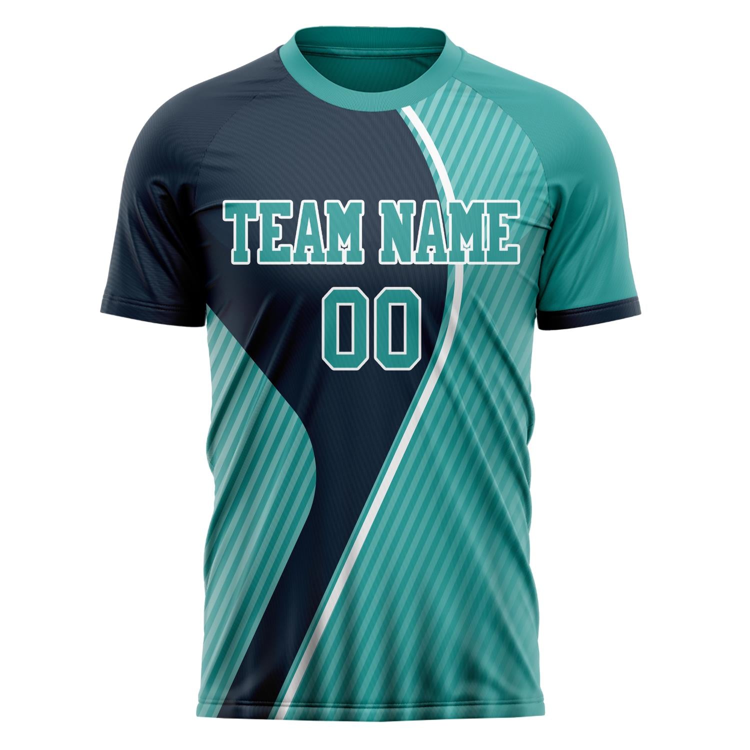 Custom Navy Teal Pattern Soccer Jersey