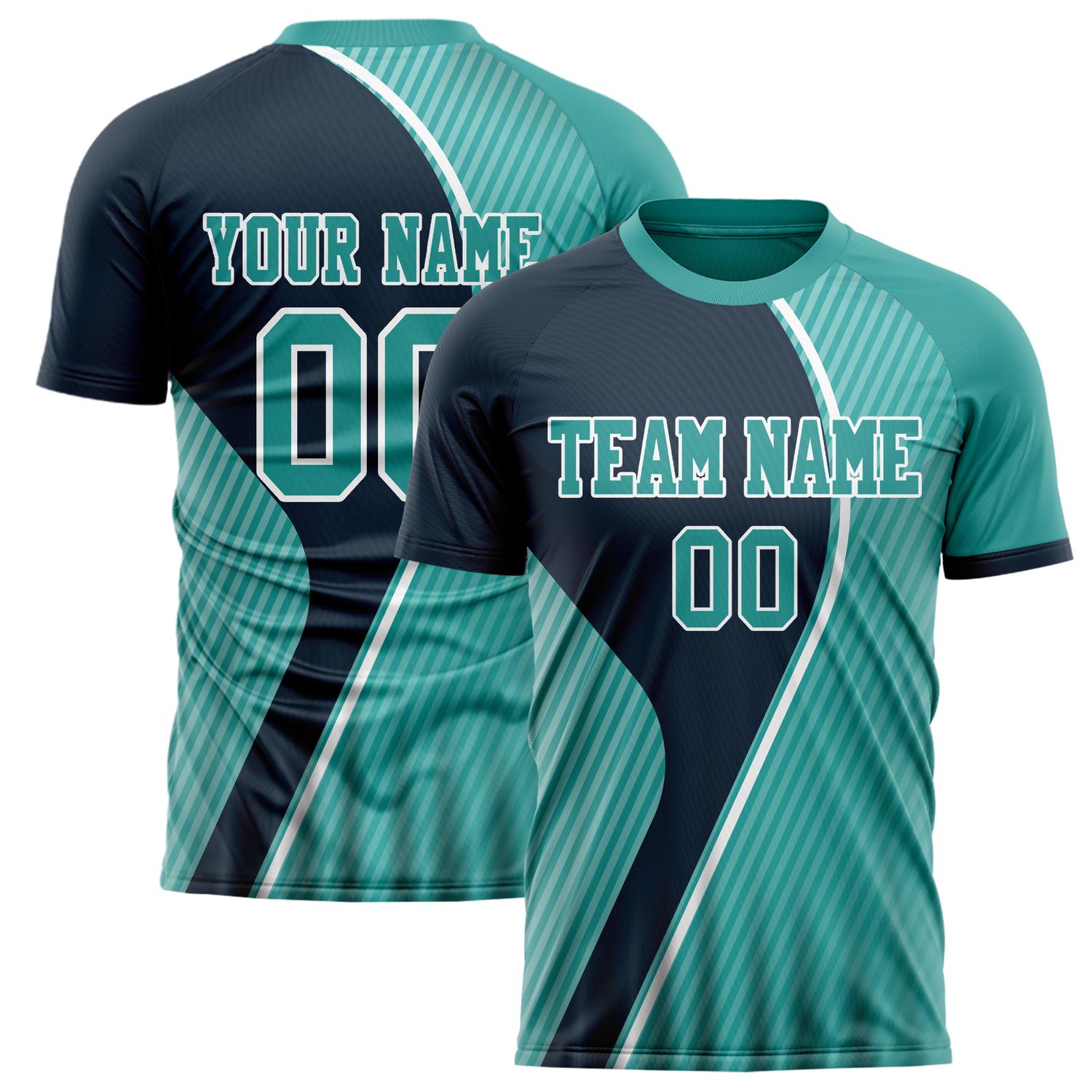 Custom Navy Teal Pattern Soccer Jersey FT02240809XF192